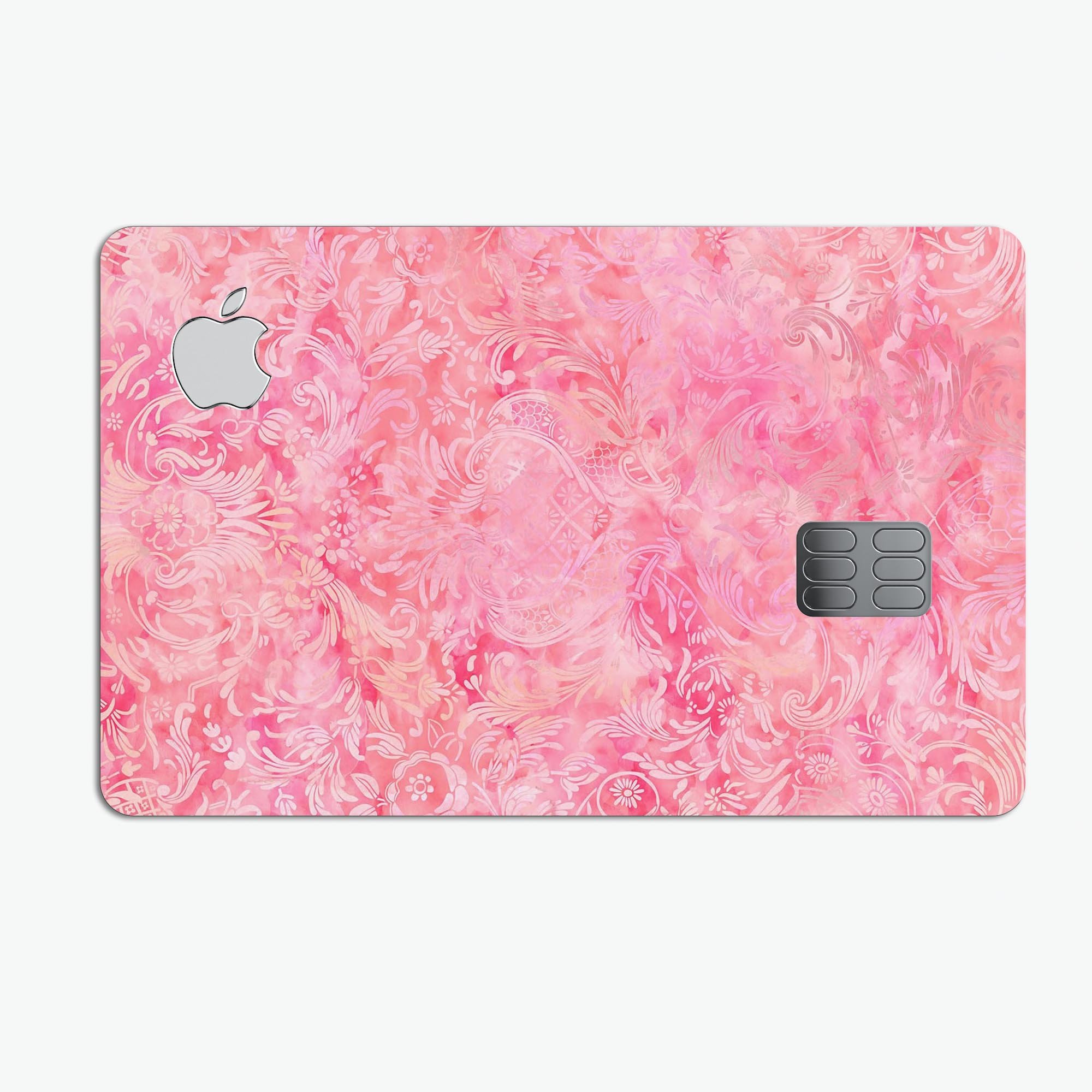 Pink Damask v2 Watercolor Pattern skin for Apple Card, showcasing vibrant colors and intricate design.