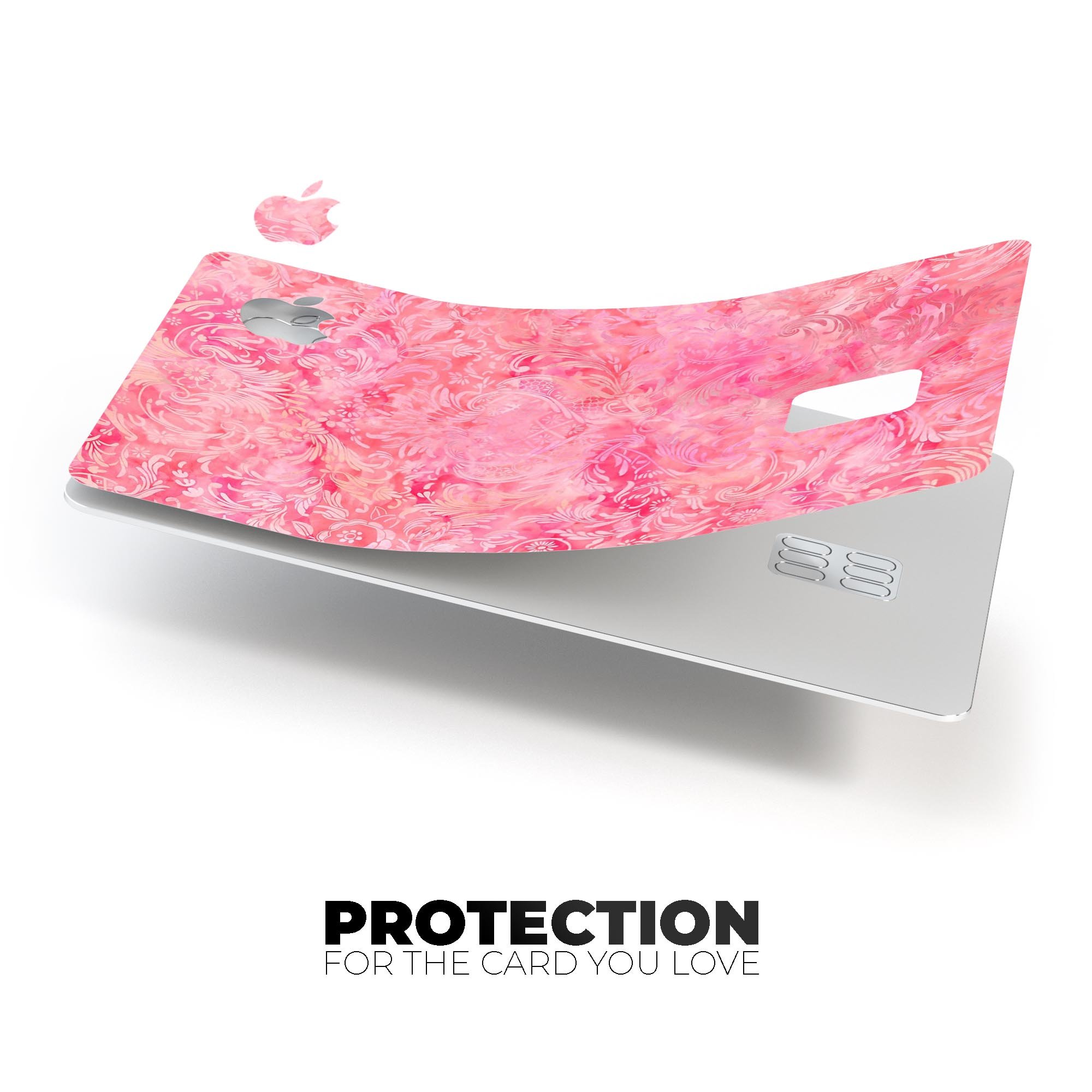 Pink Damask v2 Watercolor Pattern skin for Apple Card, showcasing vibrant colors and intricate design.