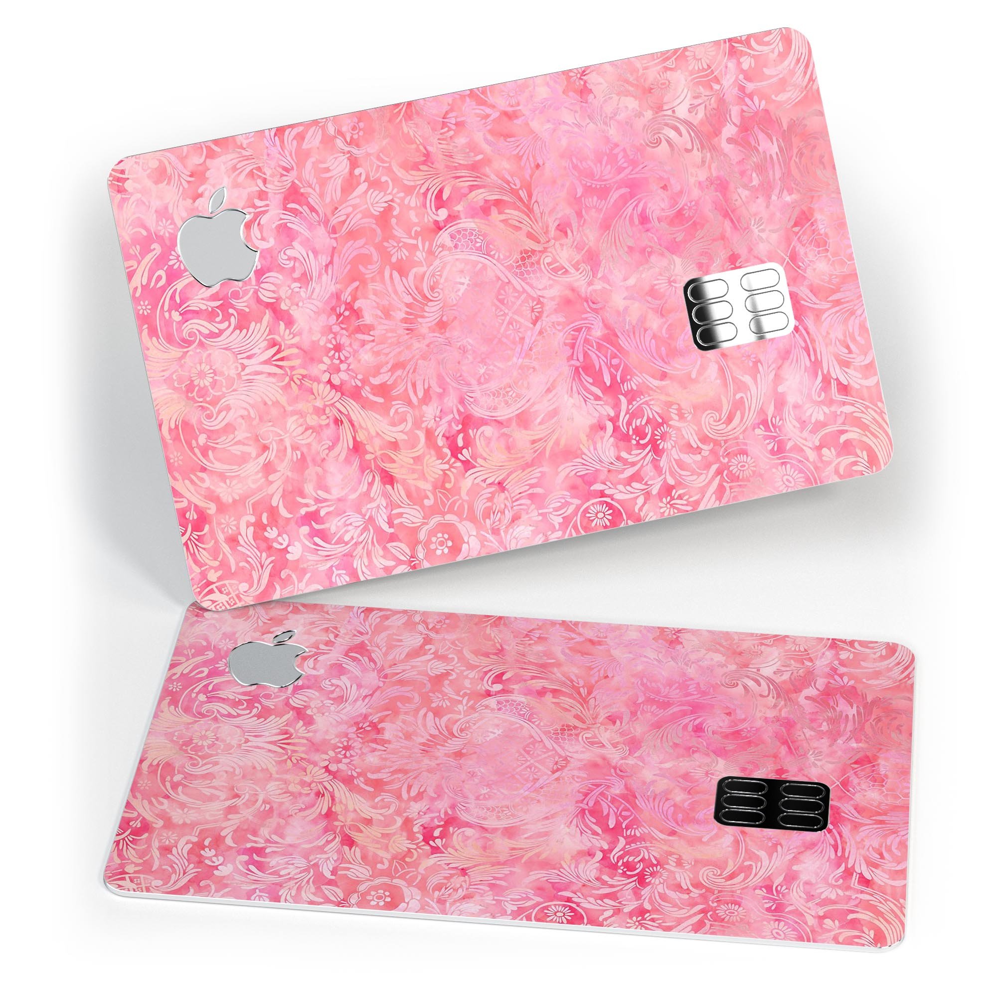 Pink Damask v2 Watercolor Pattern skin for Apple Card, showcasing vibrant colors and intricate design.