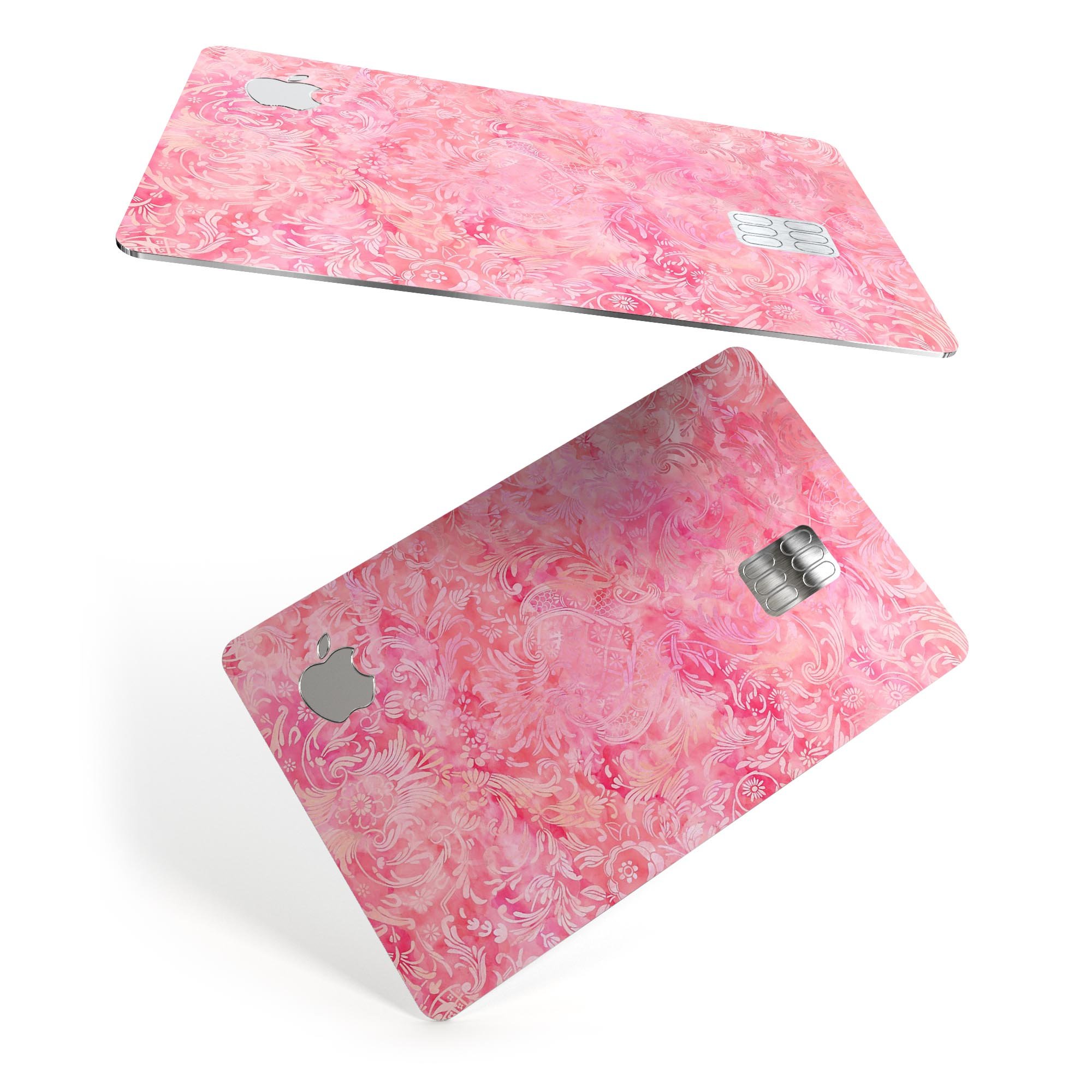 Pink Damask v2 Watercolor Pattern skin for Apple Card, showcasing vibrant colors and intricate design.