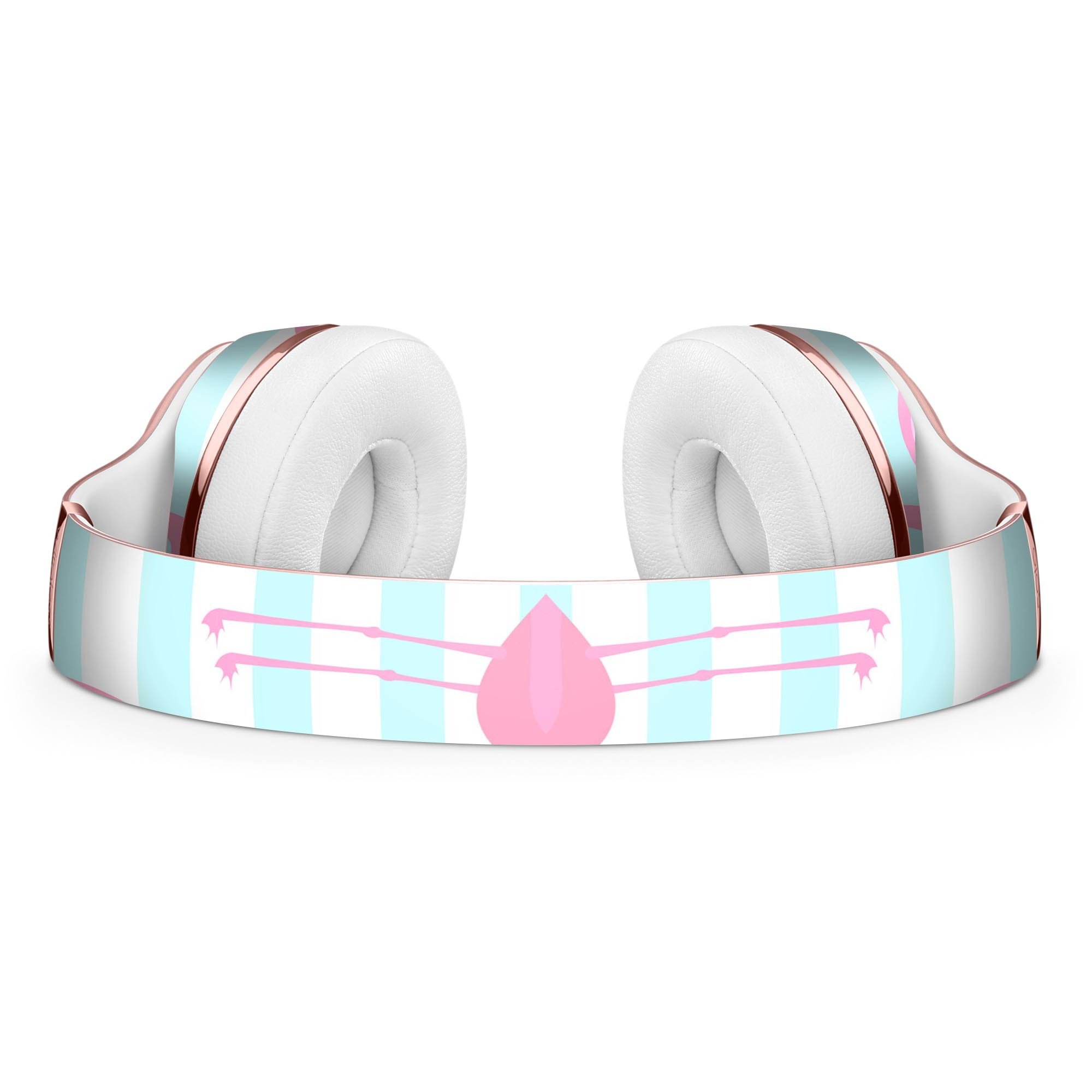 Pink Flamingos design skin for Beats by Dre Solo 3 Wireless Headphones, featuring vibrant colors and a stylish blue striped background.