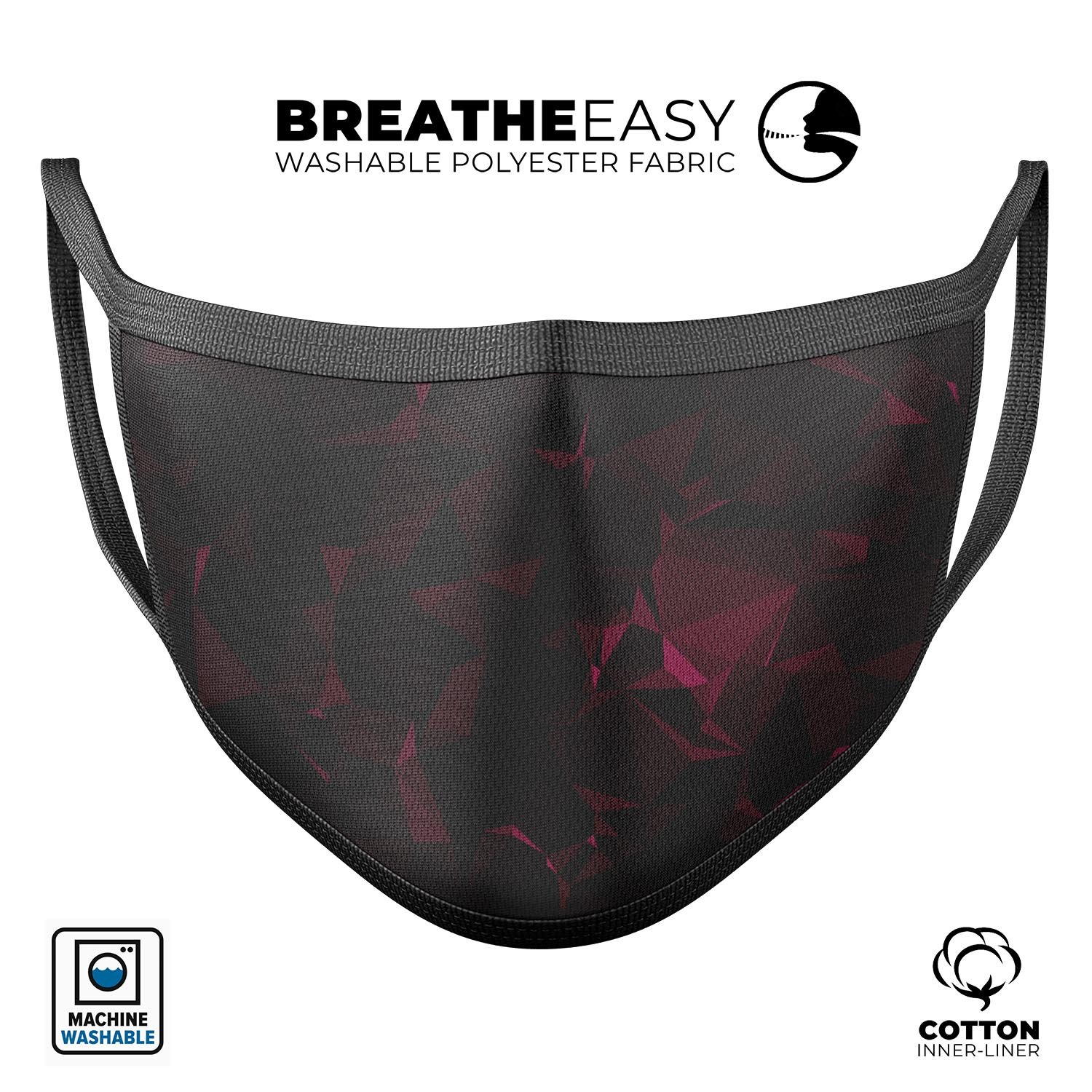 Pink Geometric V11 mouth cover made of cotton, featuring adjustable ear loops and a stylish geometric design, suitable for unisex use.