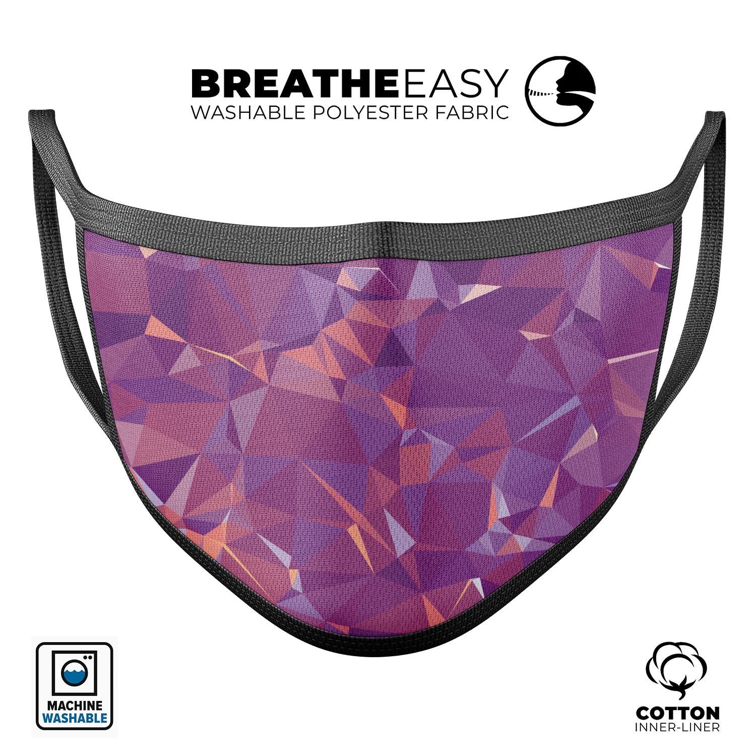 Pink Geometric V13 mouth cover made of cotton, featuring adjustable ear loops for a comfortable fit, designed for unisex use.