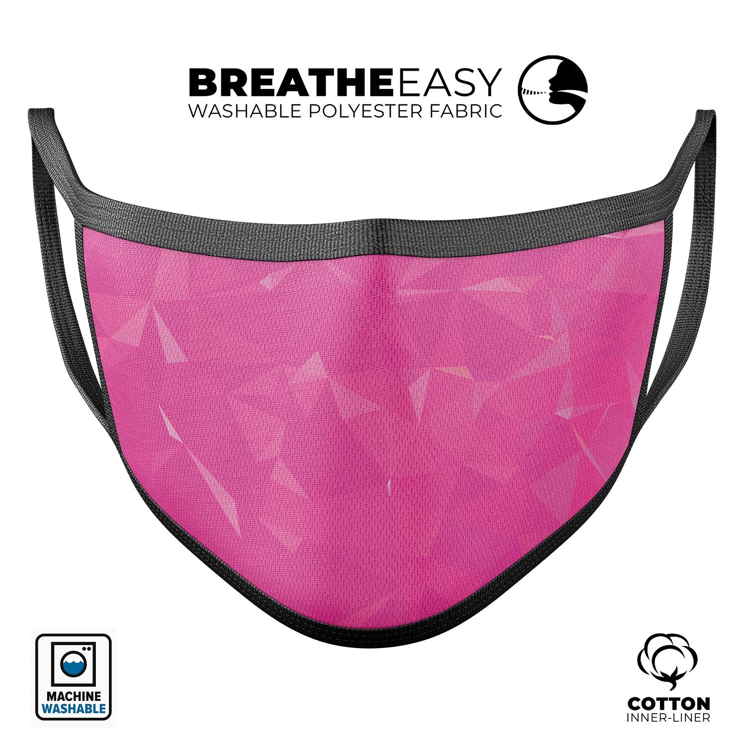 Pink Geometric V15 mouth cover, unisex anti-dust cotton mask with adjustable ear loops, made in the USA.