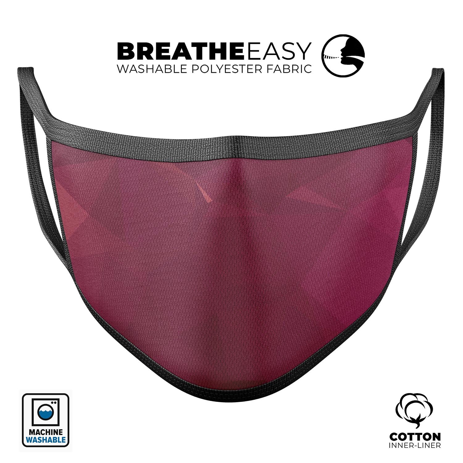 Pink Geometric V16 mouth cover, made in the USA, featuring a stylish design and adjustable ear-loop bands for a comfortable fit.