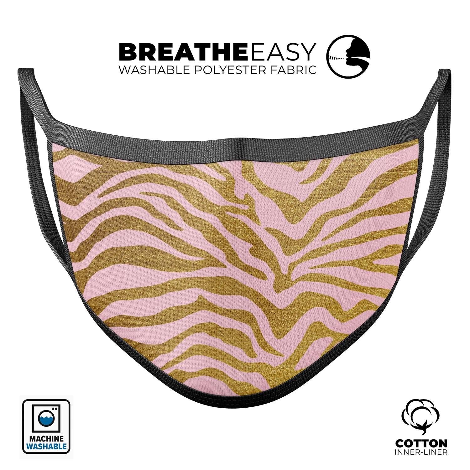 Pink Gold Flaked Animal v4 mouth cover, featuring a stylish design and adjustable ear loops for a comfortable fit.