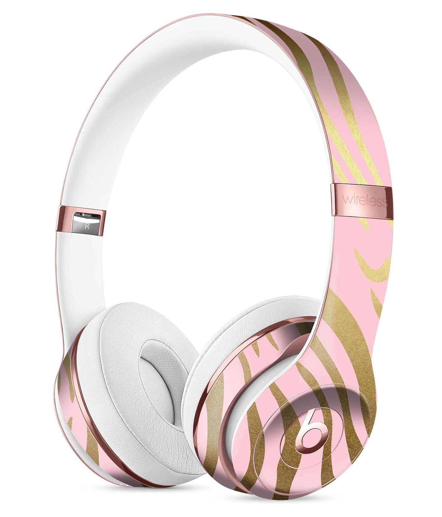 Pink Gold Flaked Animal v5 Full-Body Skin Kit designed for Beats by Dre Solo 3 Wireless headphones, showcasing a stylish and protective vinyl design.