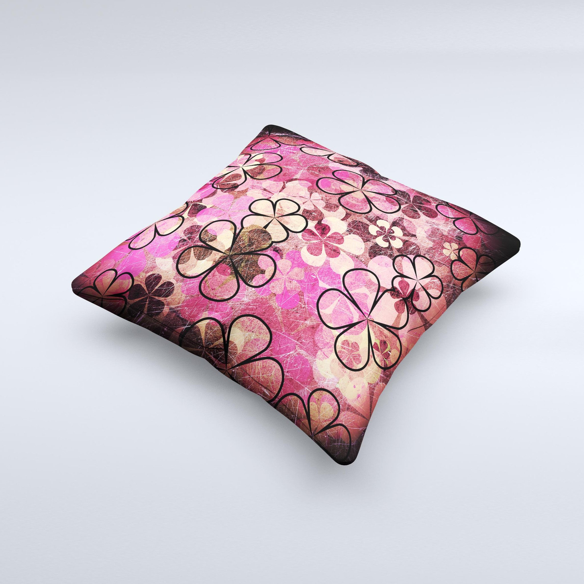 Pink Grungy Floral Abstract Ink-Fuzed Decorative Throw Pillow showcasing vibrant floral patterns and unique abstract designs.