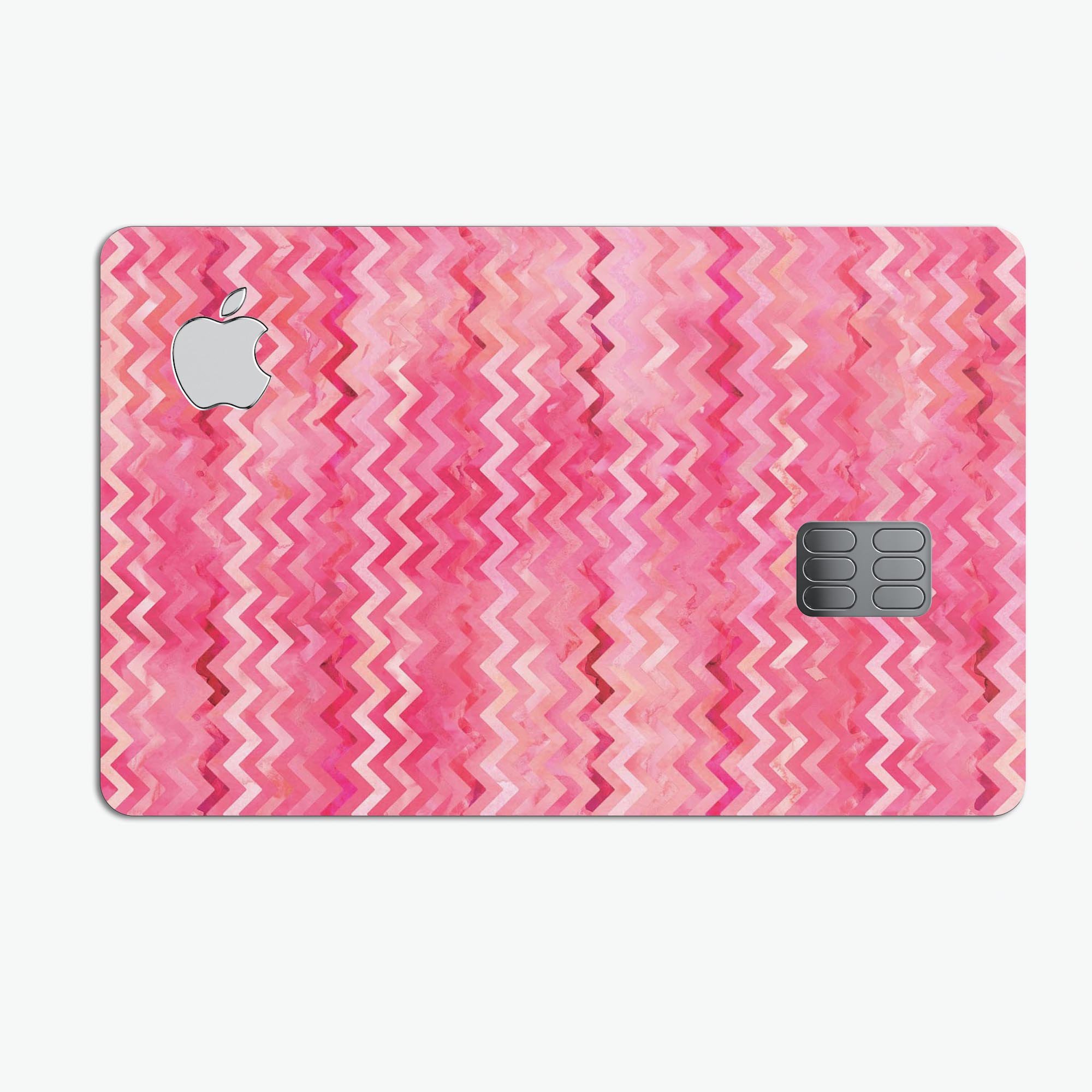 Pink Multi Watercolor Chevron decal skin for Apple Card, showcasing vibrant colors and a stylish design.