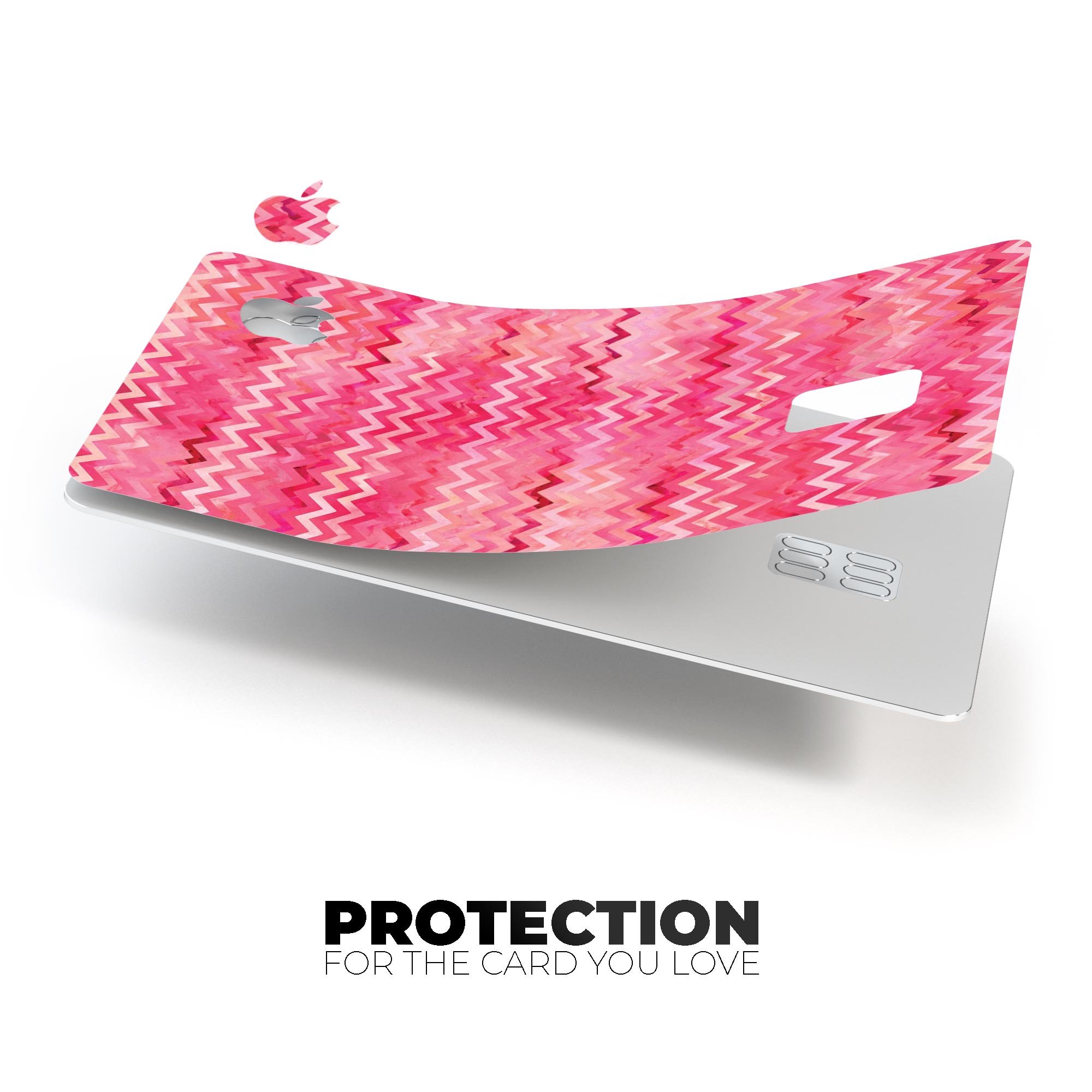 Pink Multi Watercolor Chevron decal skin for Apple Card, showcasing vibrant colors and a stylish design.