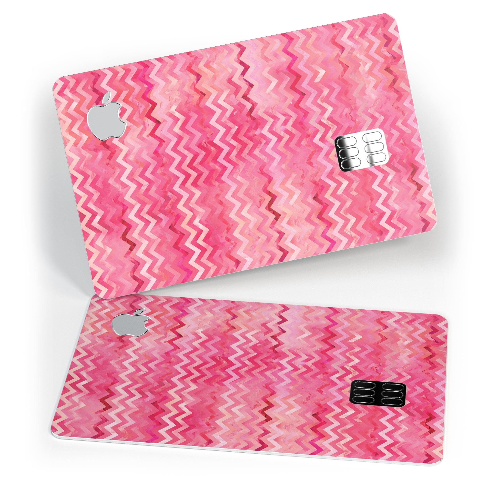 Pink Multi Watercolor Chevron decal skin for Apple Card, showcasing vibrant colors and a stylish design.