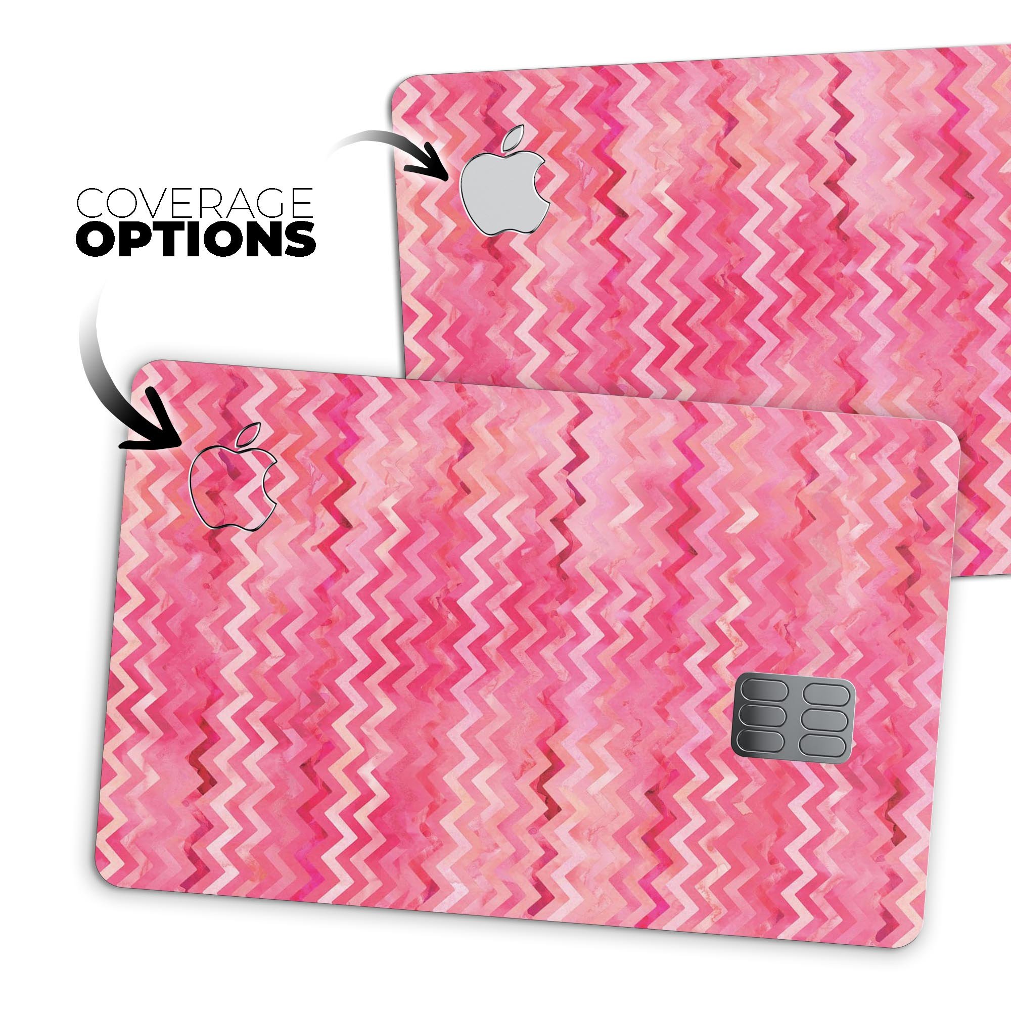 Pink Multi Watercolor Chevron decal skin for Apple Card, showcasing vibrant colors and a stylish design.