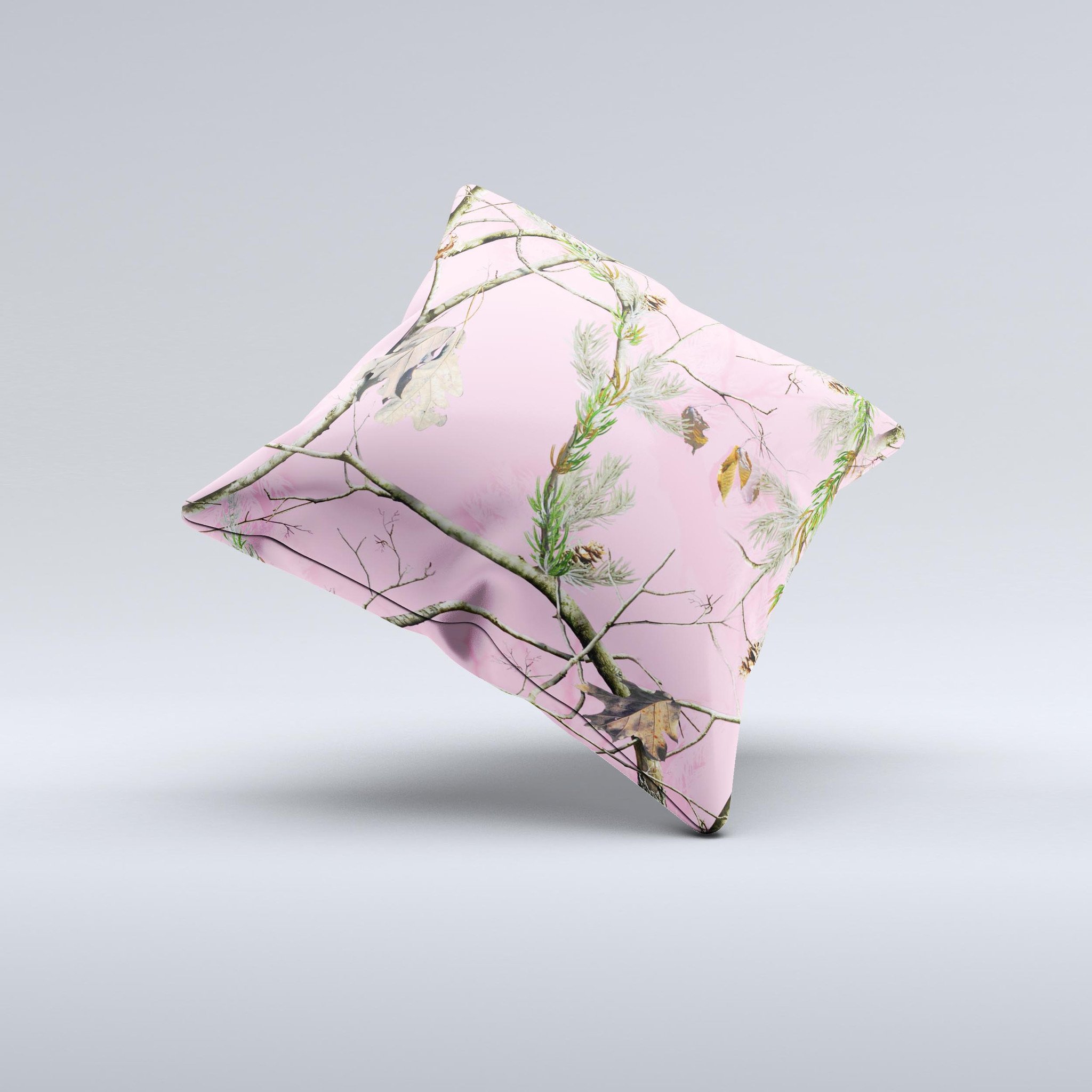 Pink Real Camouflage Ink-Fuzed Decorative Throw Pillow with high thread count fabric and unique handmade design.