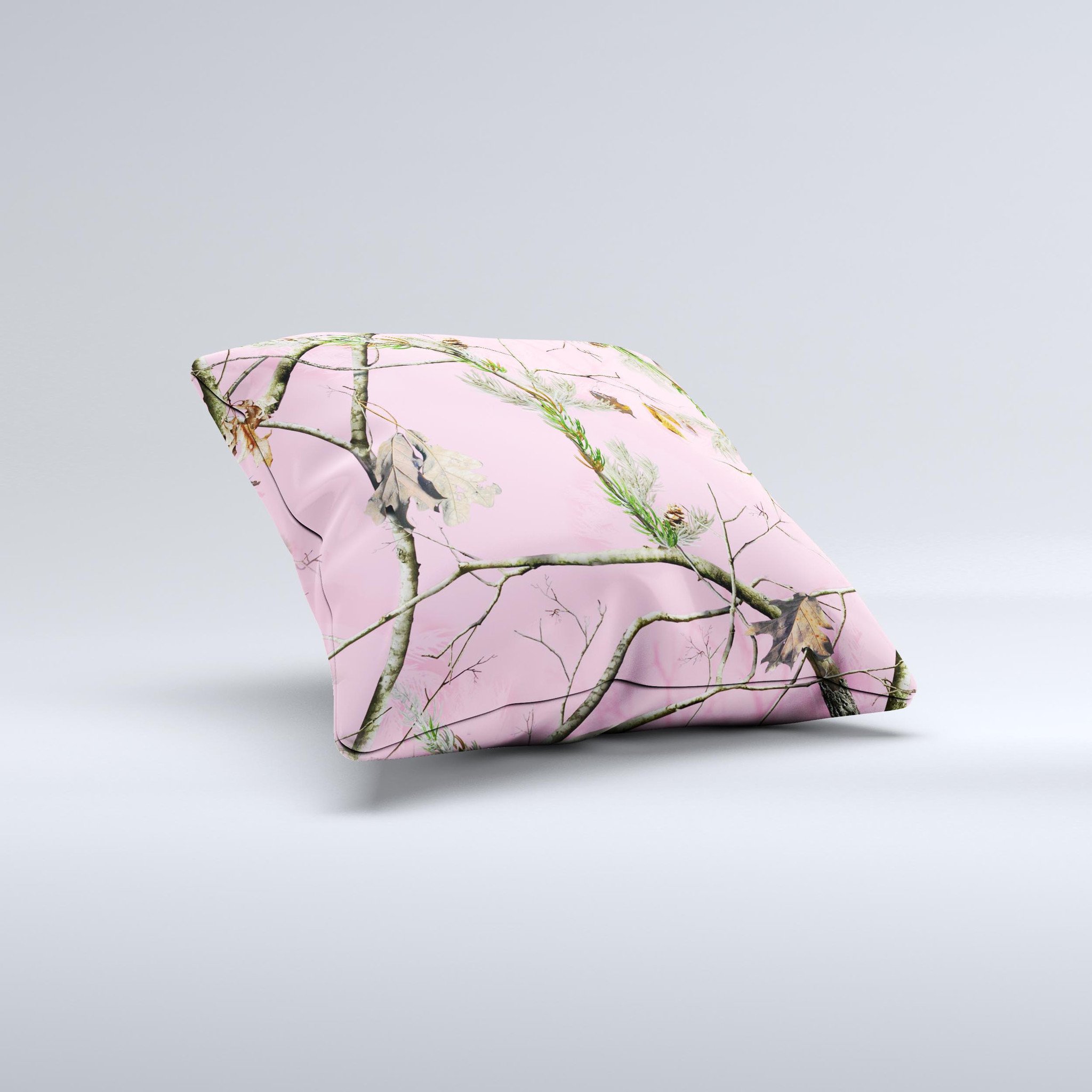 Pink Real Camouflage Ink-Fuzed Decorative Throw Pillow with high thread count fabric and unique handmade design.