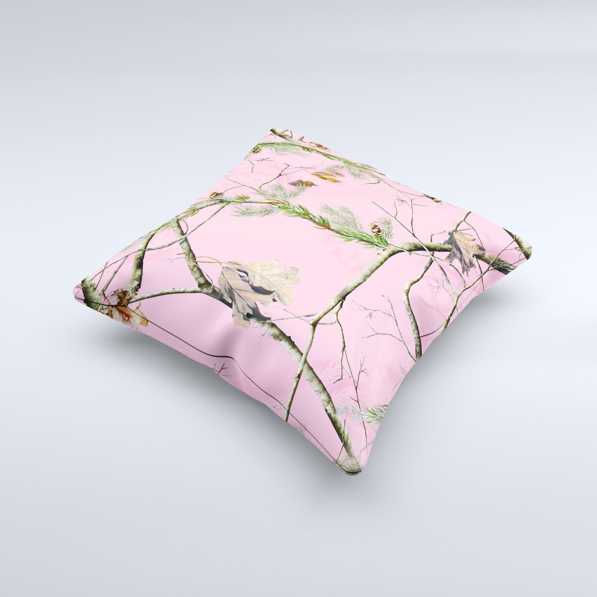 Pink Real Camouflage Ink-Fuzed Decorative Throw Pillow with high thread count fabric and unique handmade design.