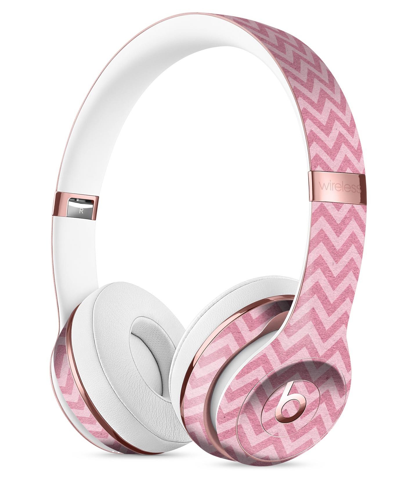 Pink Shades of Chevron Stripes Full-Body Skin Kit for Beats by Dre Solo 3 Wireless Headphones, showcasing vibrant colors and stylish design.