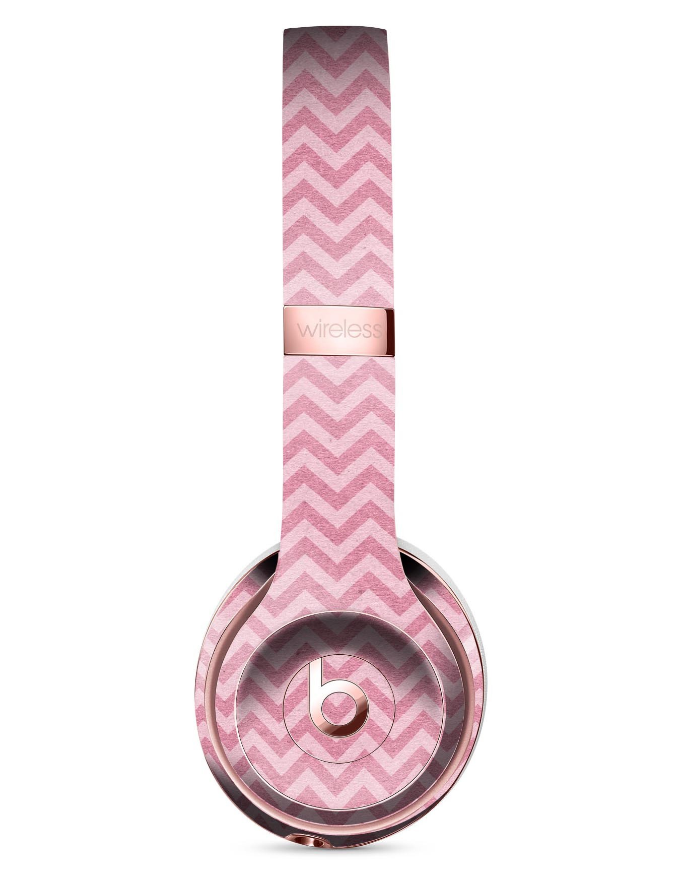 Pink Shades of Chevron Stripes Full-Body Skin Kit for Beats by Dre Solo 3 Wireless Headphones, showcasing vibrant colors and stylish design.