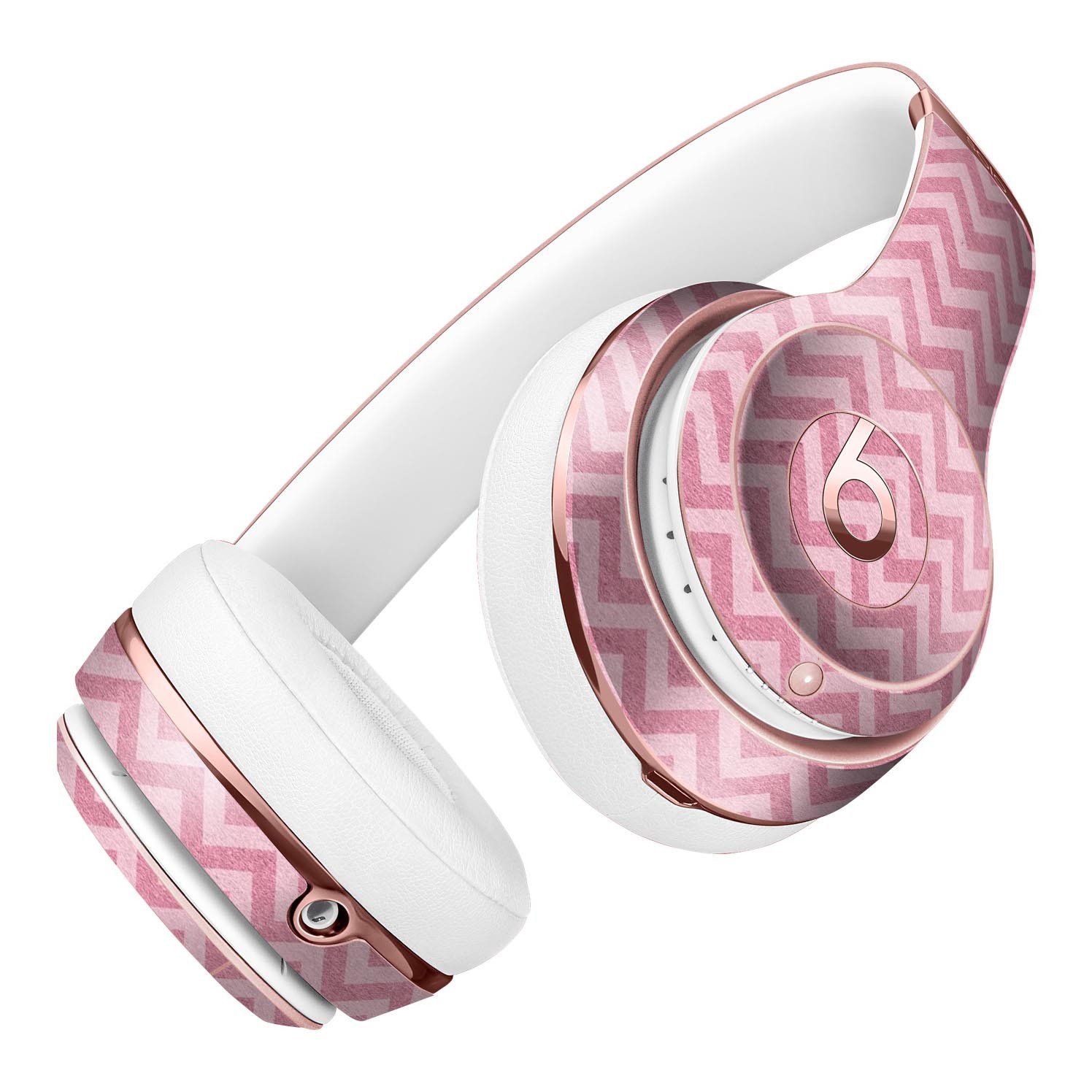 Pink Shades of Chevron Stripes Full-Body Skin Kit for Beats by Dre Solo 3 Wireless Headphones, showcasing vibrant colors and stylish design.