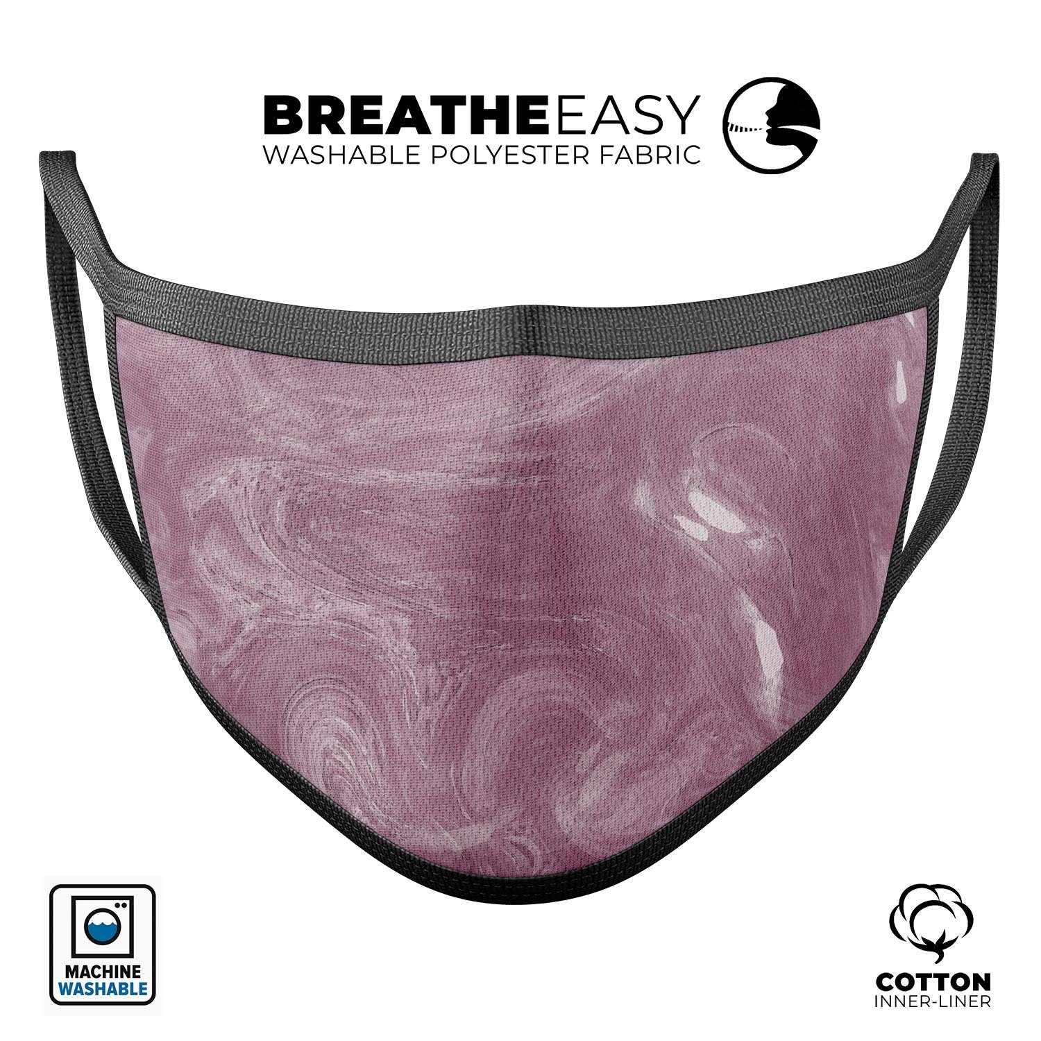 Pink Slate Marble Surface V15 mouth cover, featuring a stylish marble design, adjustable ear loops, and made from soft cotton material.