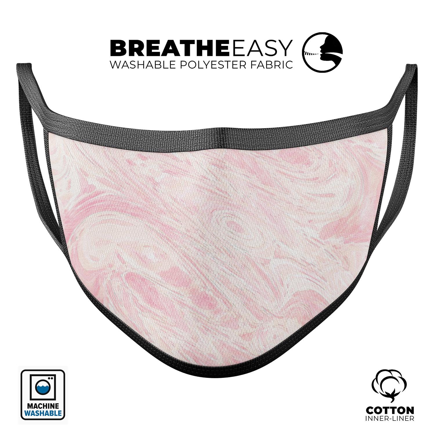 Pink Slate Marble Surface V43 reusable mouth cover, featuring a stylish design and adjustable ear loops for a comfortable fit.