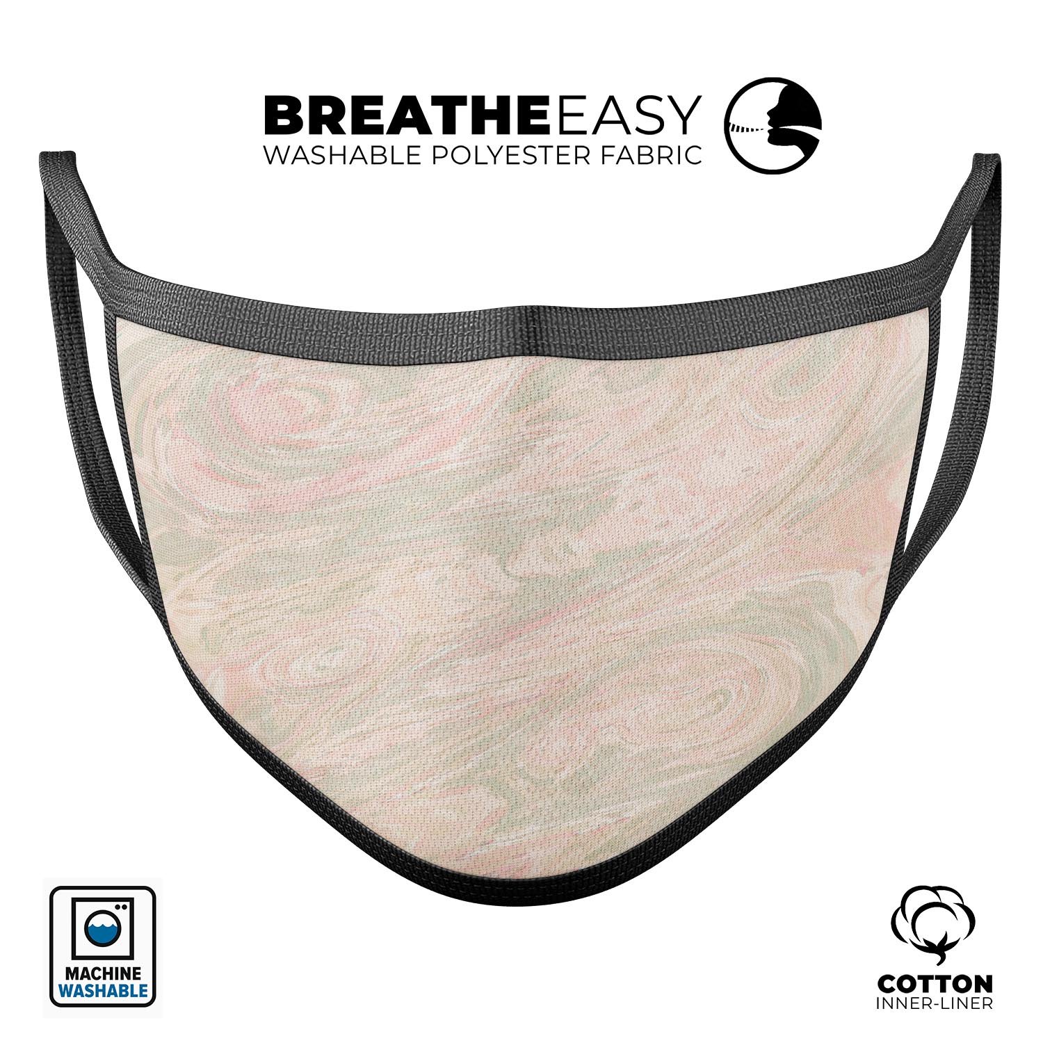 Pink Slate Marble Surface V47 mouth cover, showcasing a stylish design with adjustable ear loops for a comfortable fit.