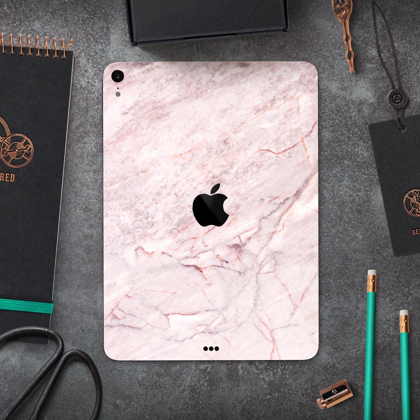 Pink Slate Marble Surface V7 skin decal for Apple iPad, showcasing a stylish marble design with premium finish.