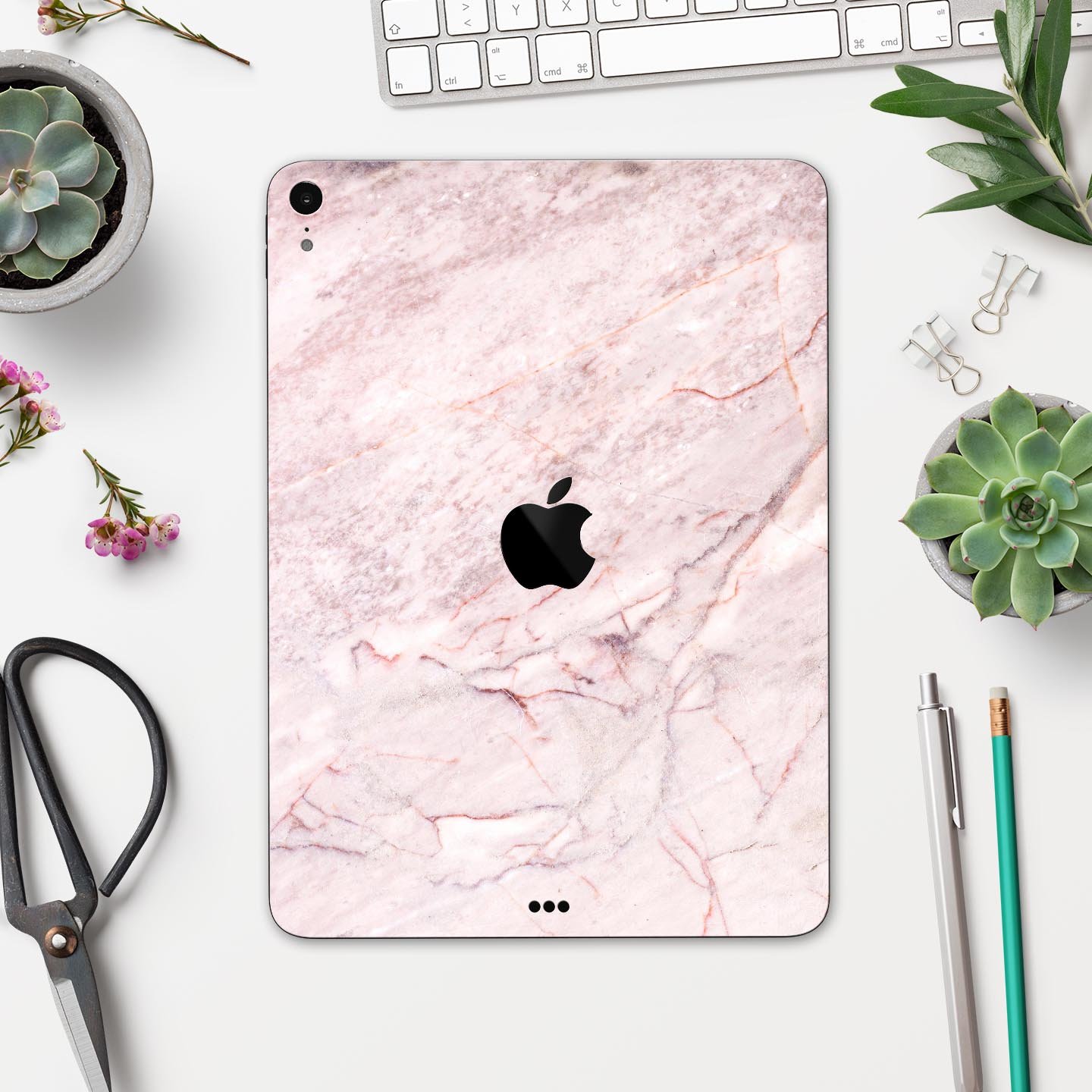 Pink Slate Marble Surface V7 skin decal for Apple iPad, showcasing a stylish marble design with premium finish.