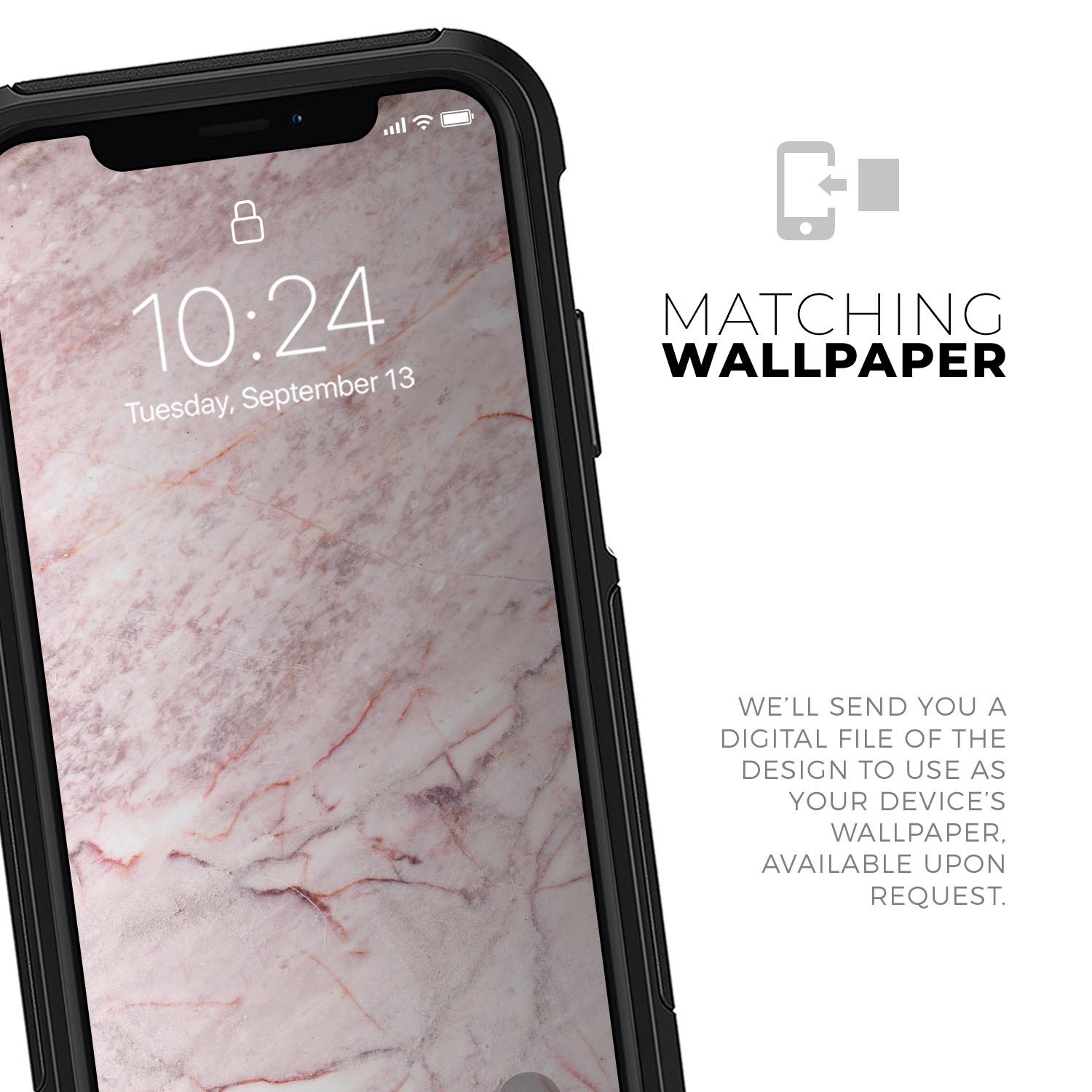 Pink Slate Marble Surface V7 Skin Kit for iPhone OtterBox Cases, showcasing a stylish marble design with a smooth finish.