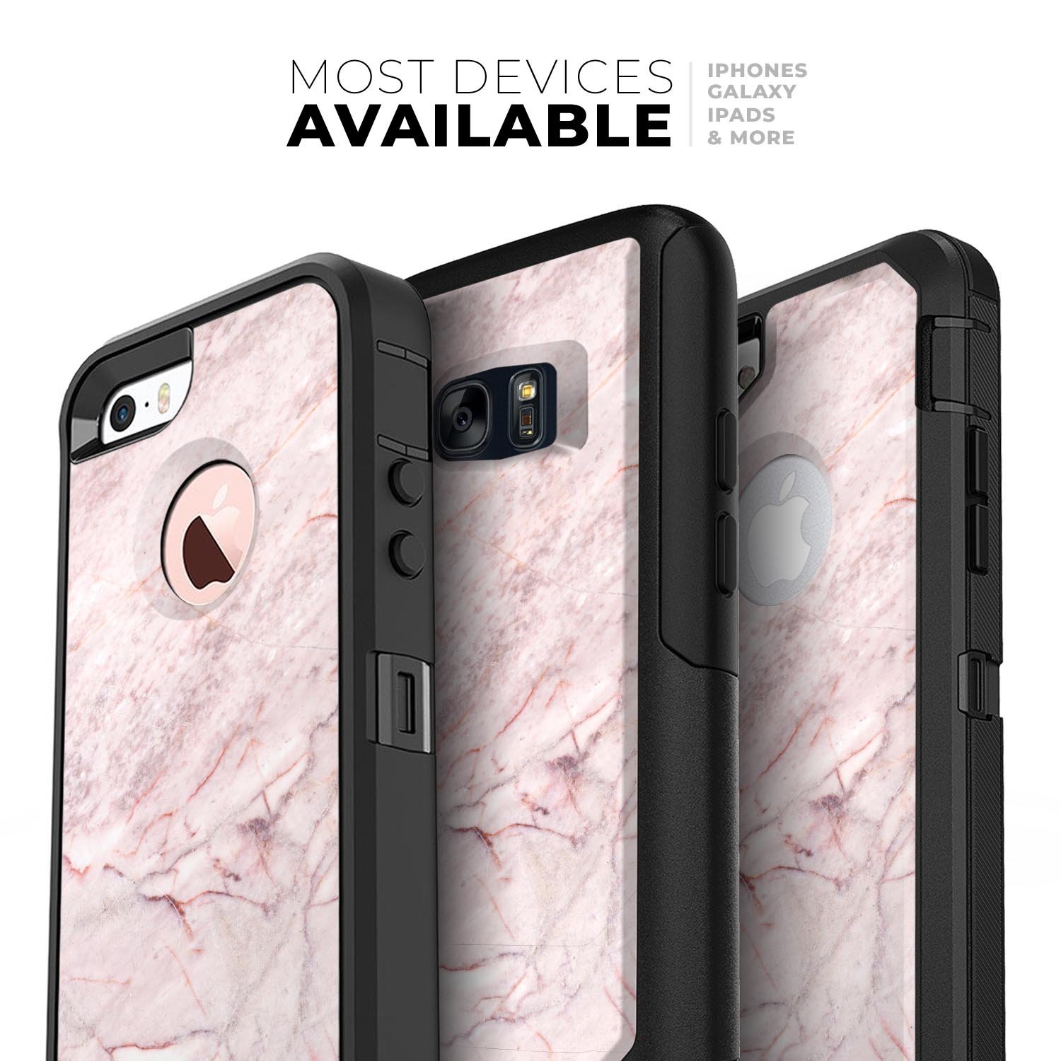 Pink Slate Marble Surface V7 Skin Kit for iPhone OtterBox Cases, showcasing a stylish marble design with a smooth finish.