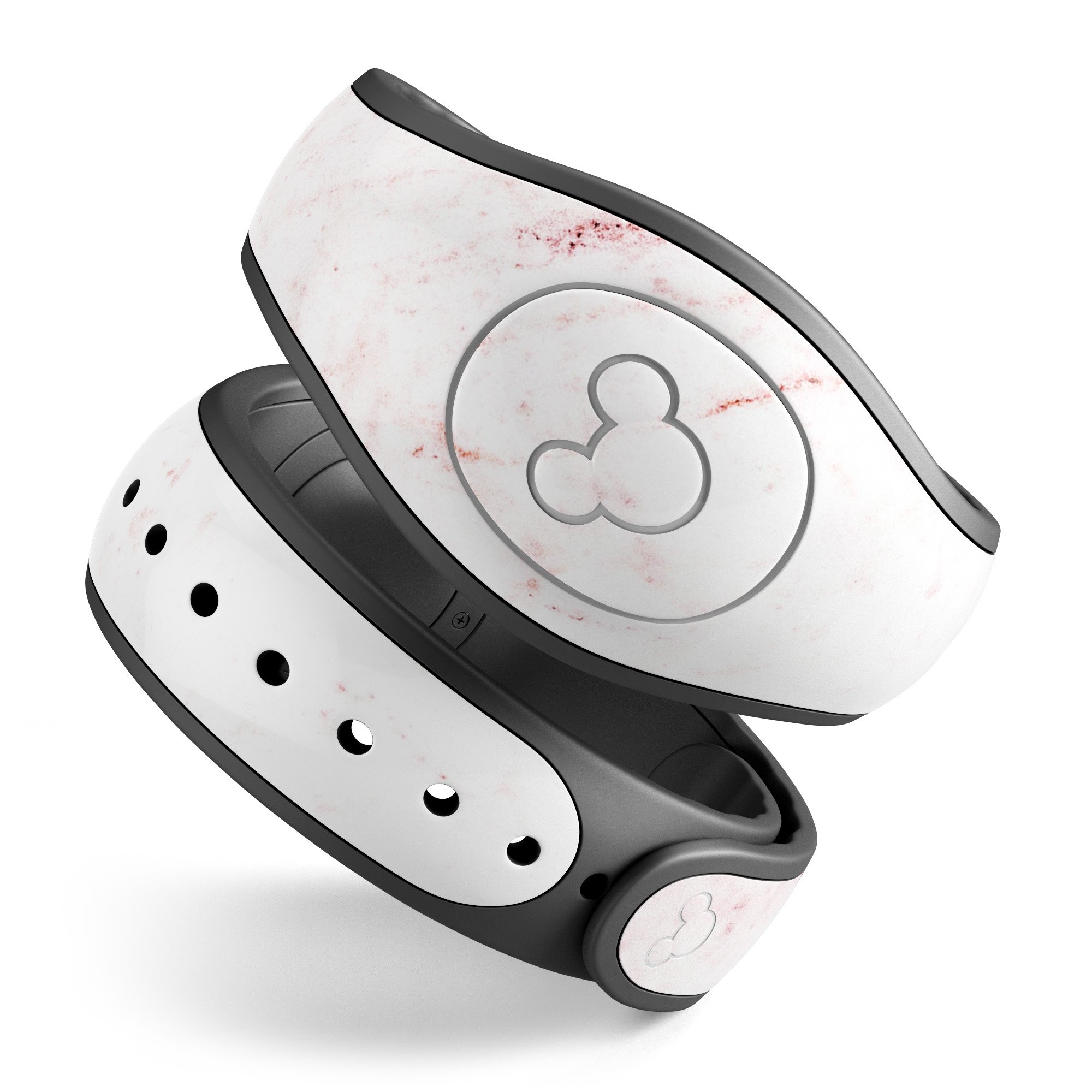 Pink Splattered Marble Decal Skin Wrap Kit for Disney Magic Band, showcasing vibrant colors and a stylish design.