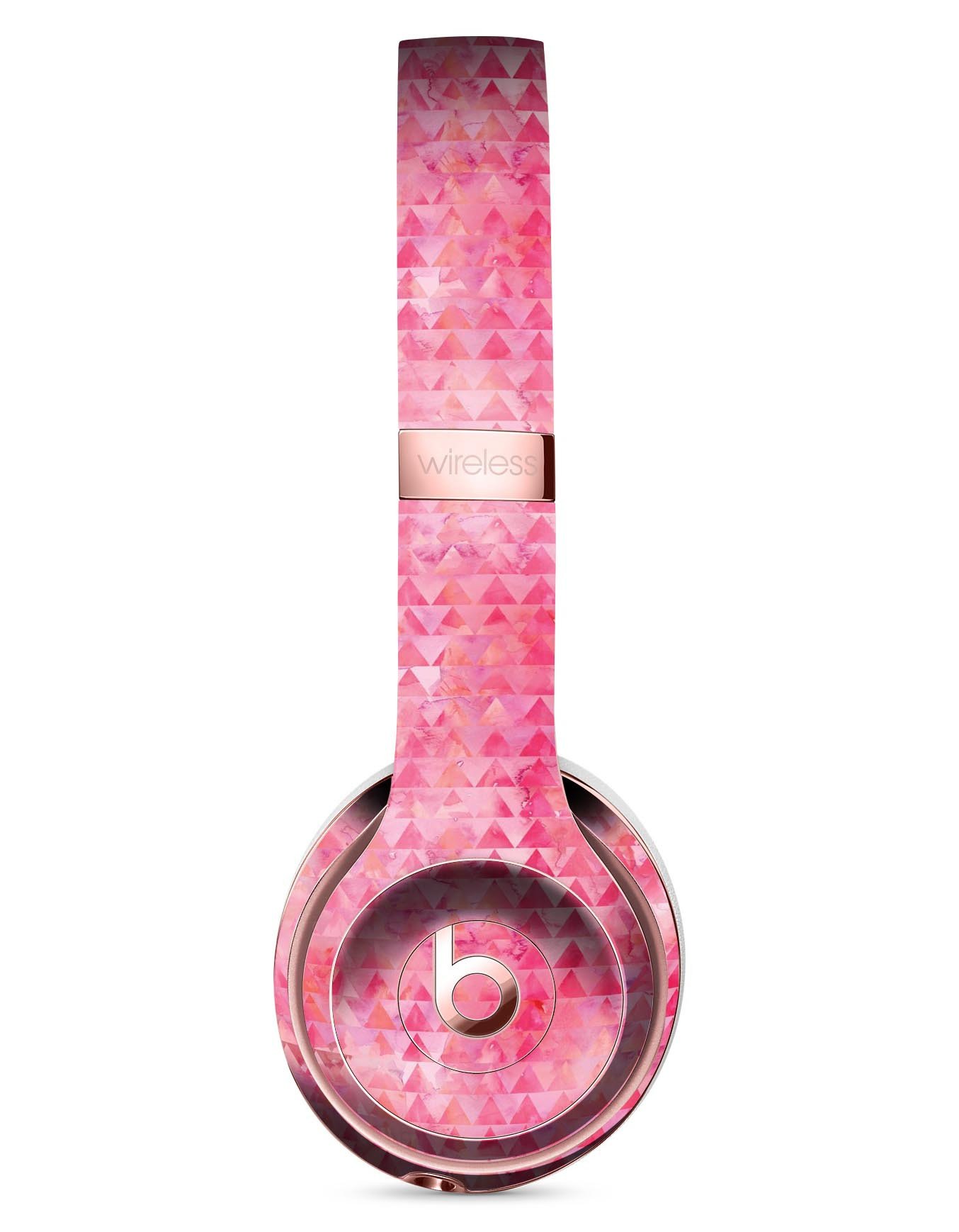 Pink Textured Triangle Pattern Skin Kit for Beats by Dre Solo 3 Wireless Headphones, showcasing vibrant colors and unique design.