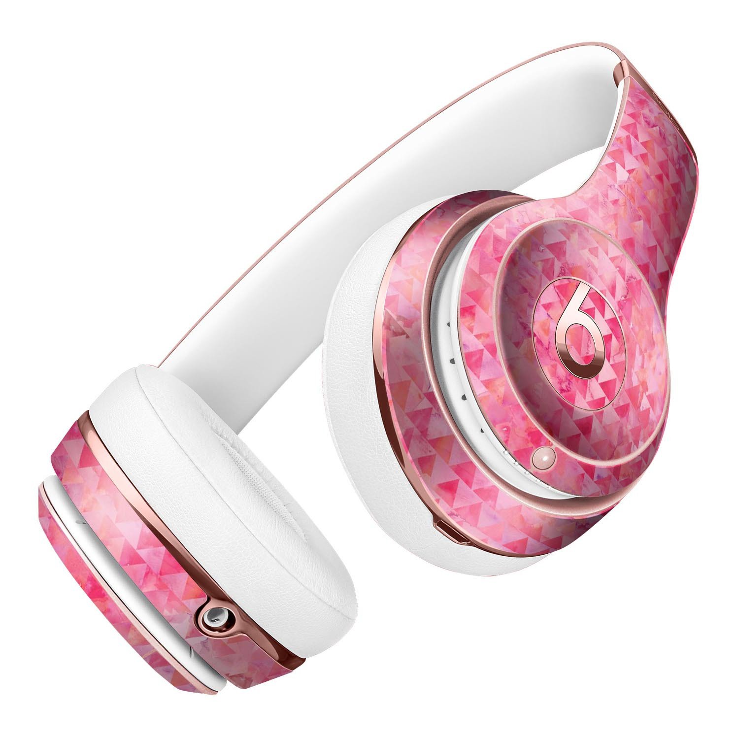 Pink Textured Triangle Pattern Skin Kit for Beats by Dre Solo 3 Wireless Headphones, showcasing vibrant colors and unique design.