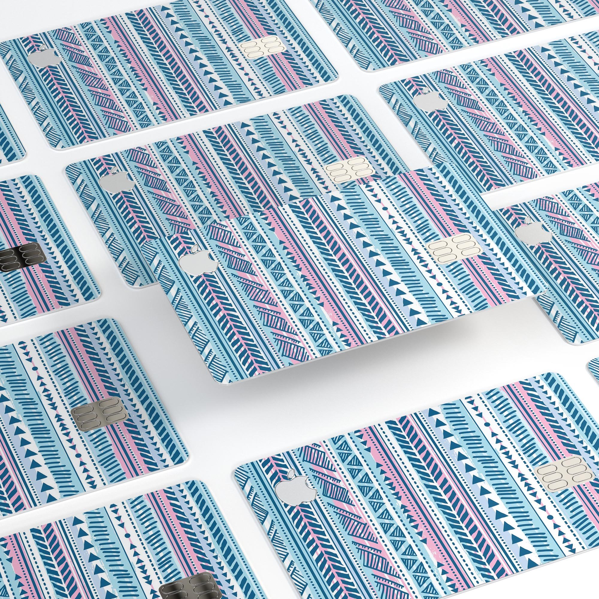 Pink to Blue Tribal Sketch Pattern decal skin for Apple Card, showcasing vibrant colors and intricate tribal design.