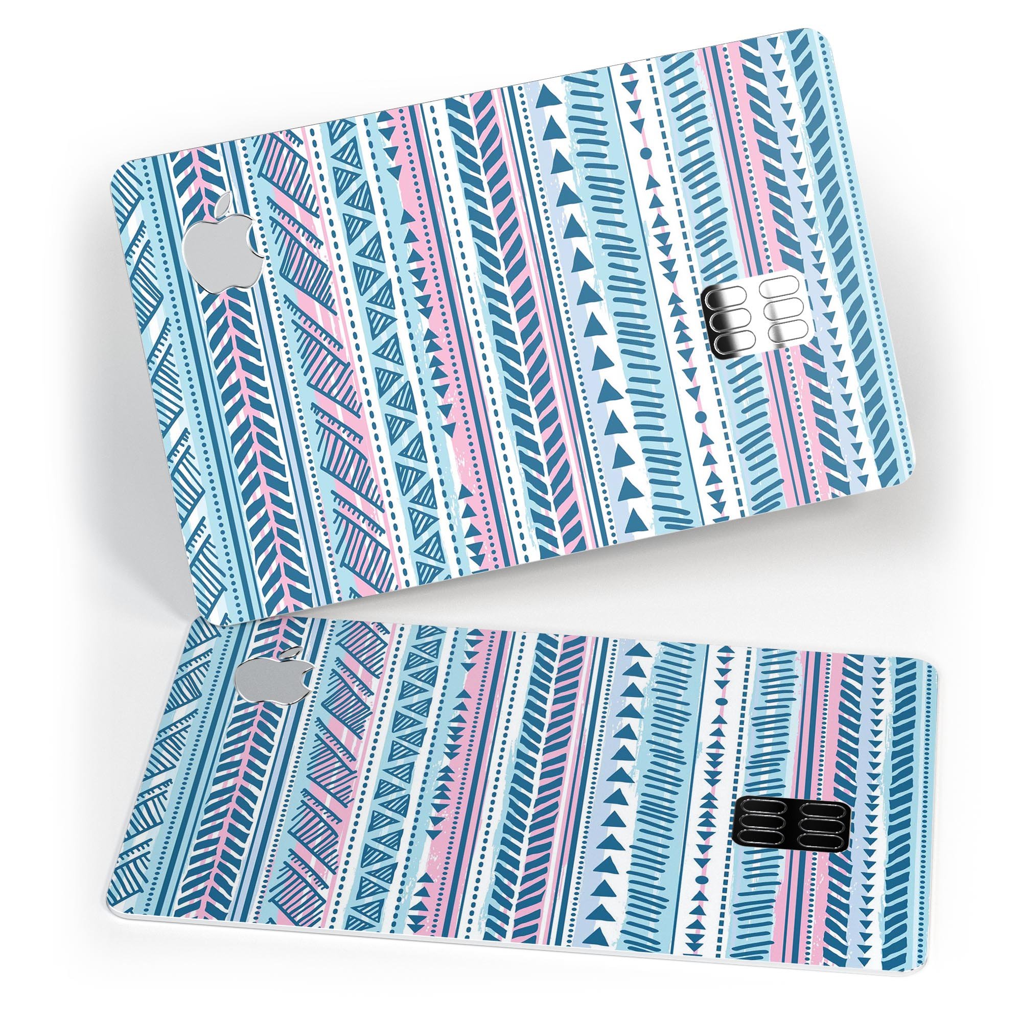 Pink to Blue Tribal Sketch Pattern decal skin for Apple Card, showcasing vibrant colors and intricate tribal design.