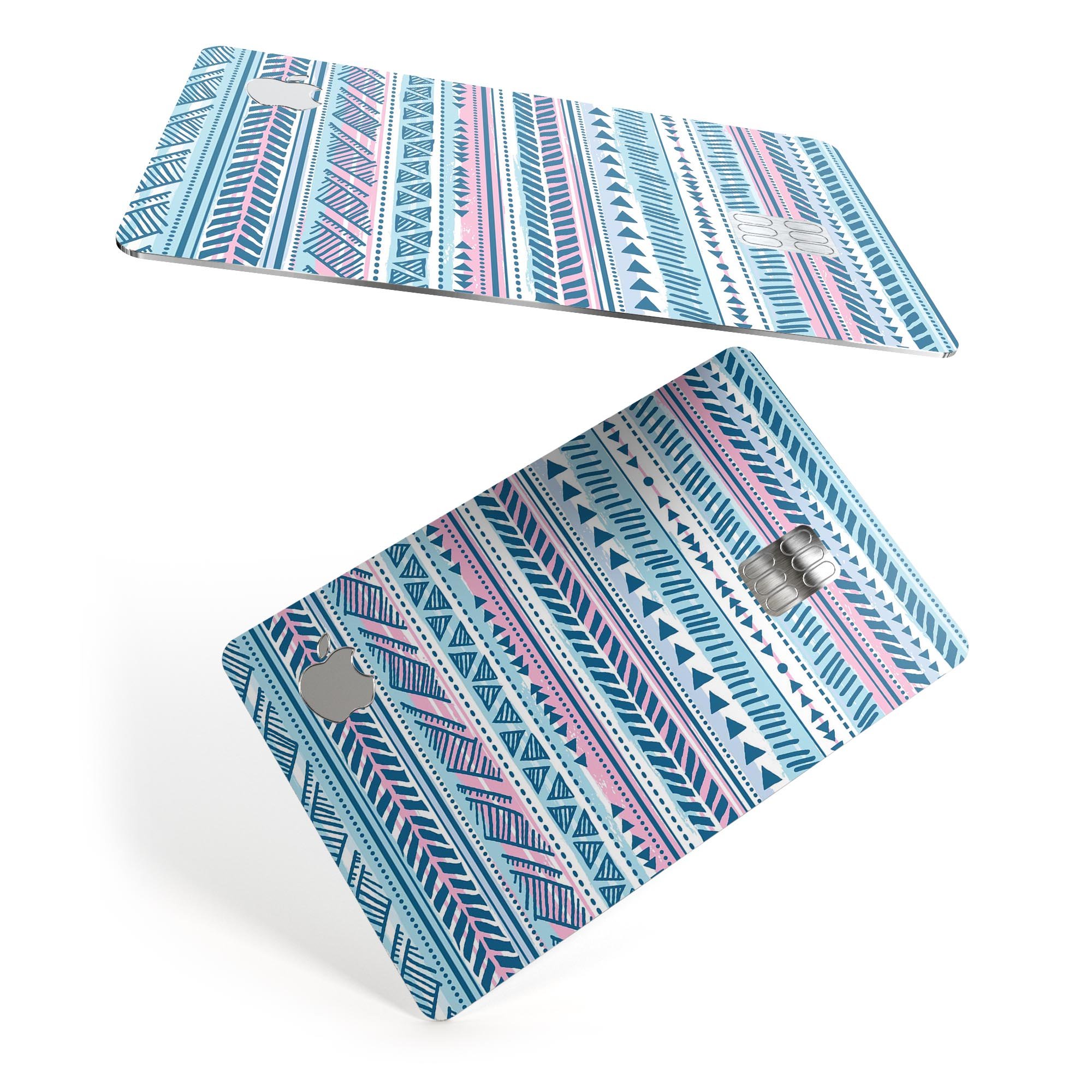 Pink to Blue Tribal Sketch Pattern decal skin for Apple Card, showcasing vibrant colors and intricate tribal design.