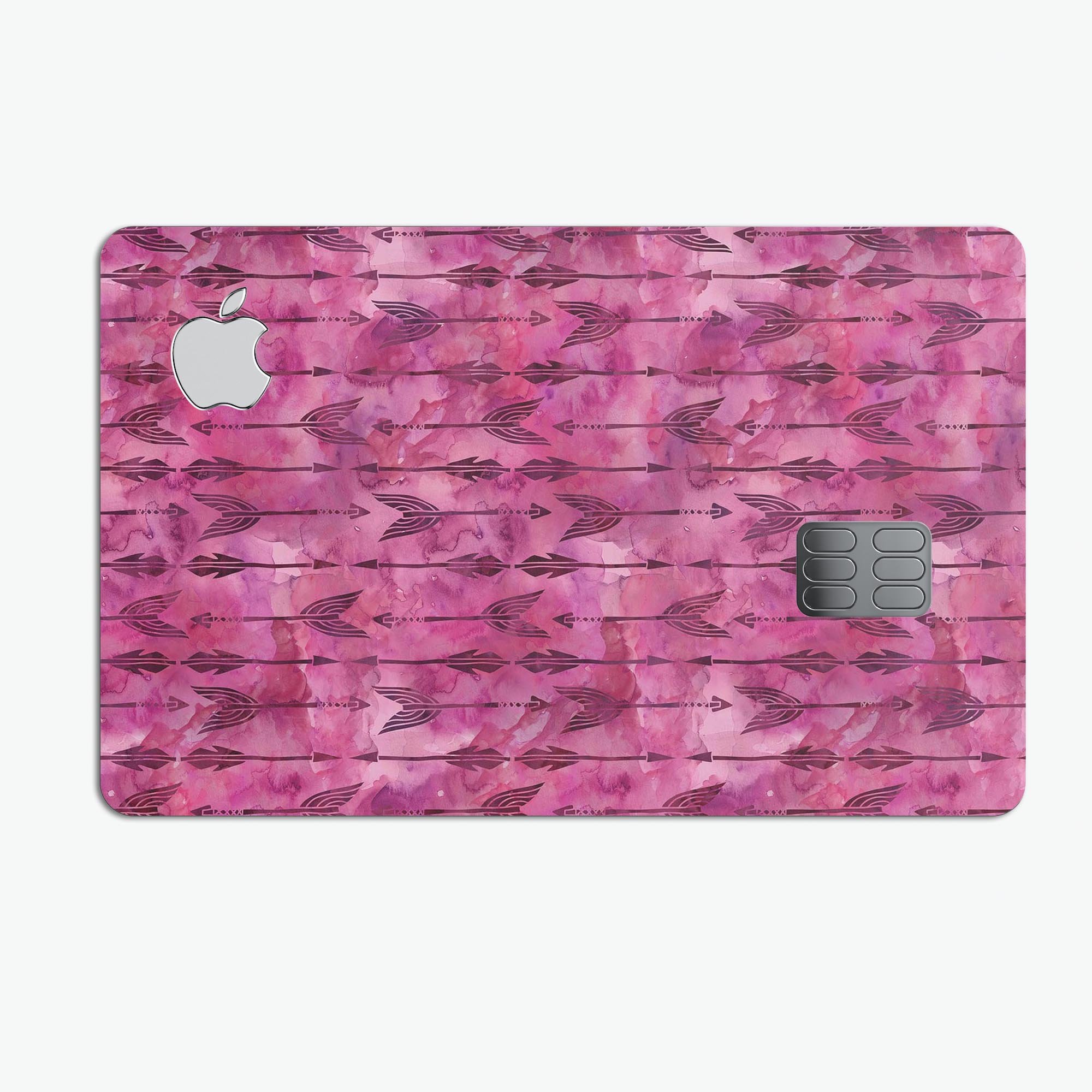 Pink Tribal Arrow Pattern decal skin for Apple Card, showcasing vibrant tribal design and premium vinyl material.