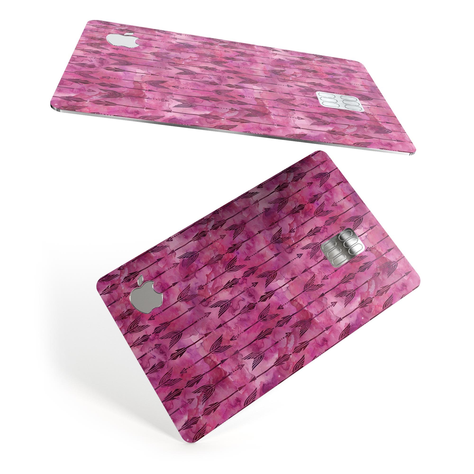 Pink Tribal Arrow Pattern decal skin for Apple Card, showcasing vibrant tribal design and premium vinyl material.