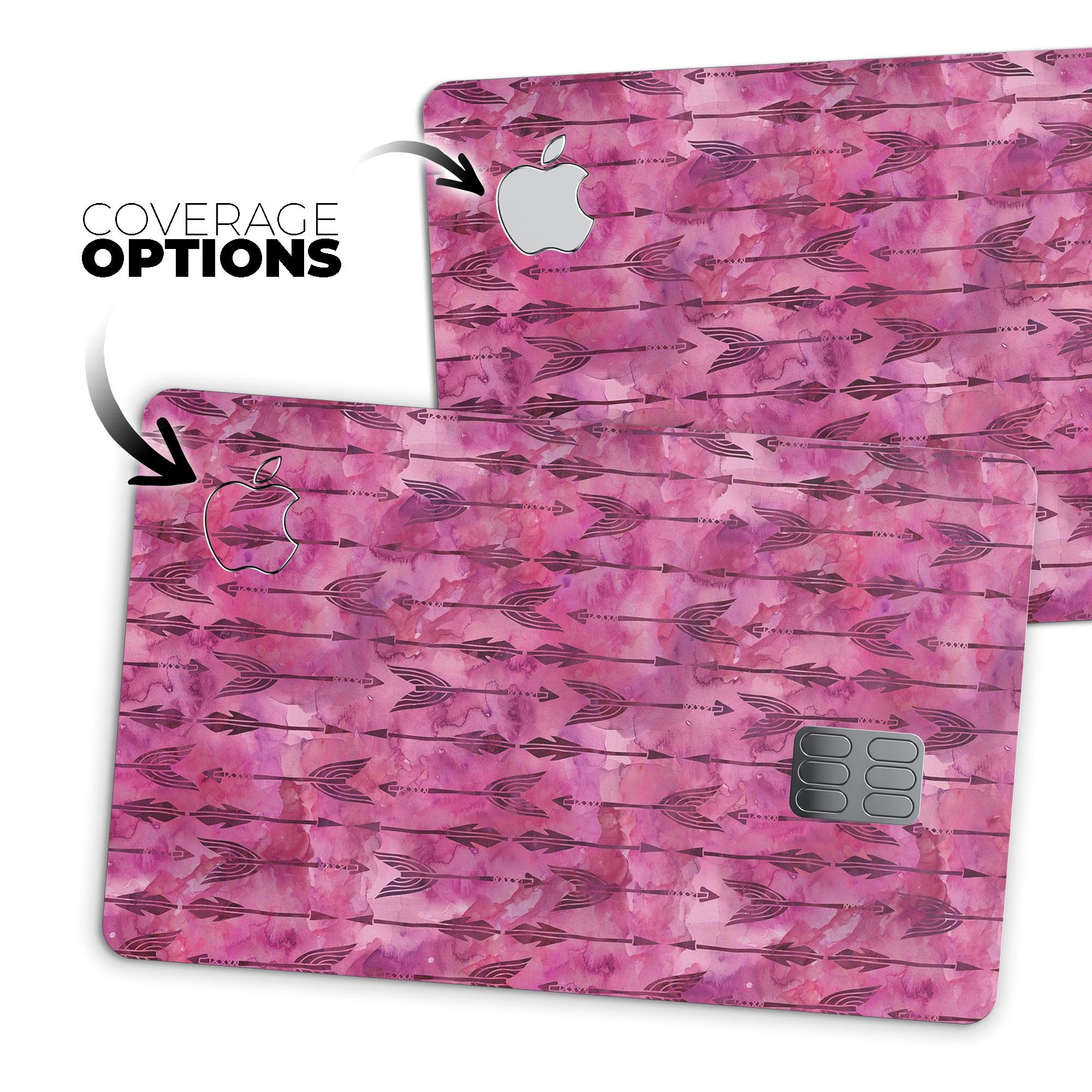 Pink Tribal Arrow Pattern decal skin for Apple Card, showcasing vibrant tribal design and premium vinyl material.