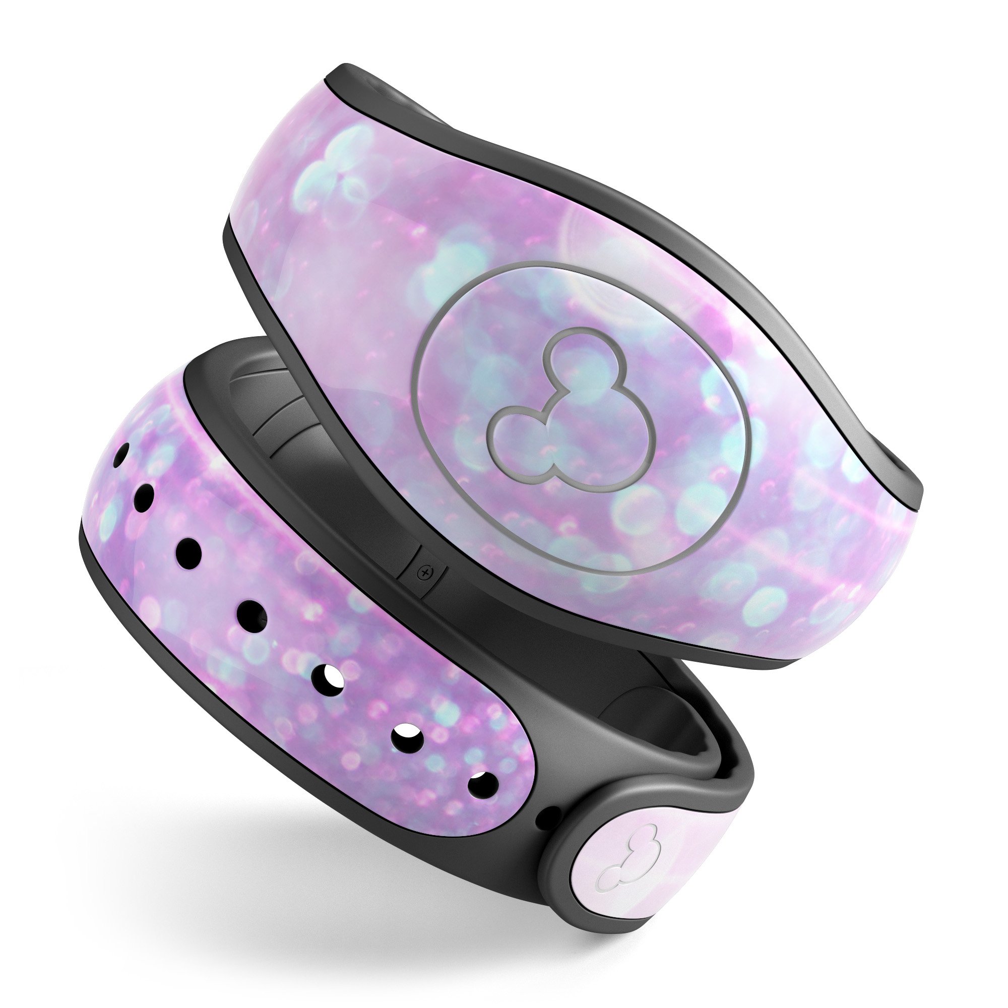 Pink Unfocused Orbs of Light decal skin wrap kit for Disney Magic Band, showcasing vibrant colors and unique design.