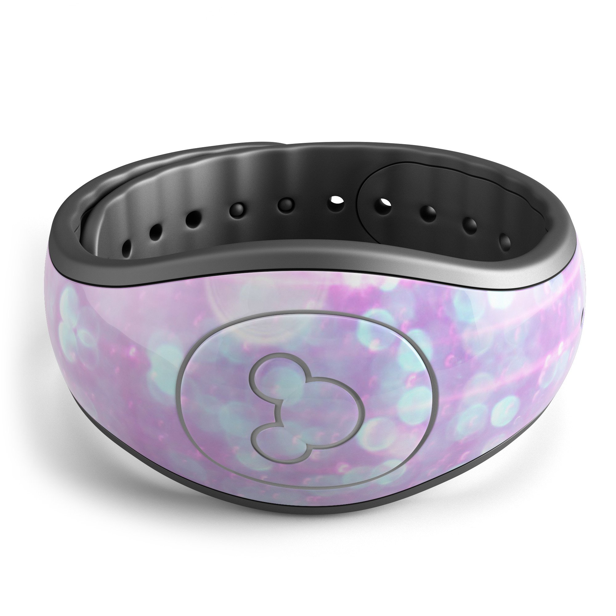 Pink Unfocused Orbs of Light decal skin wrap kit for Disney Magic Band, showcasing vibrant colors and unique design.