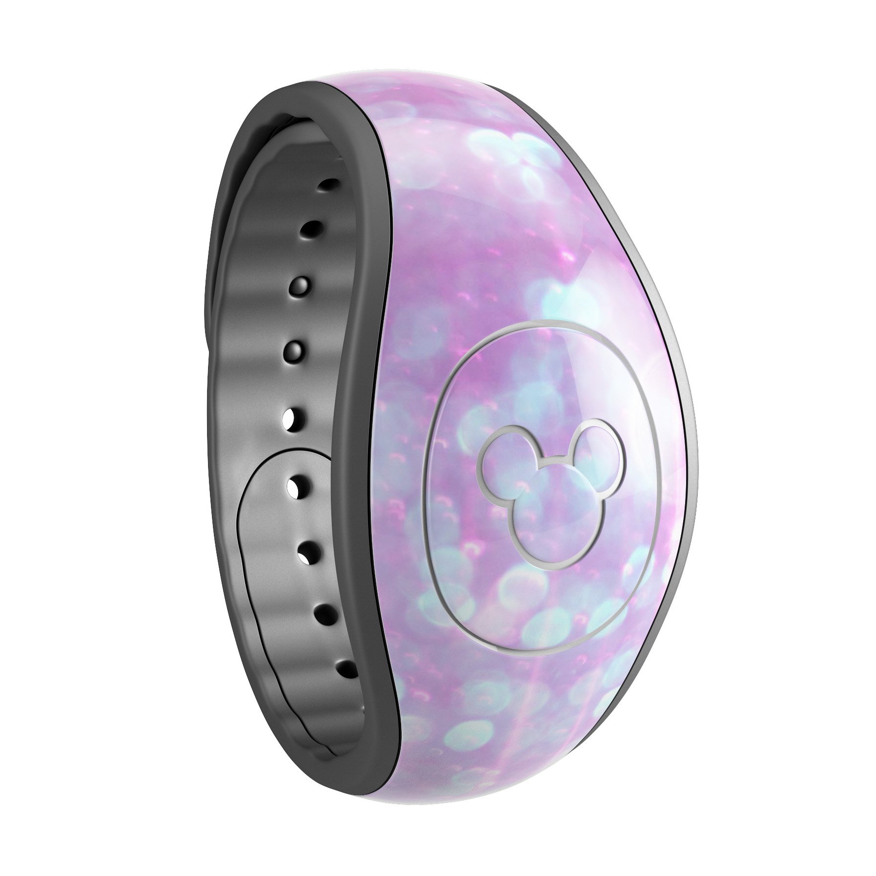 Pink Unfocused Orbs of Light decal skin wrap kit for Disney Magic Band, showcasing vibrant colors and unique design.