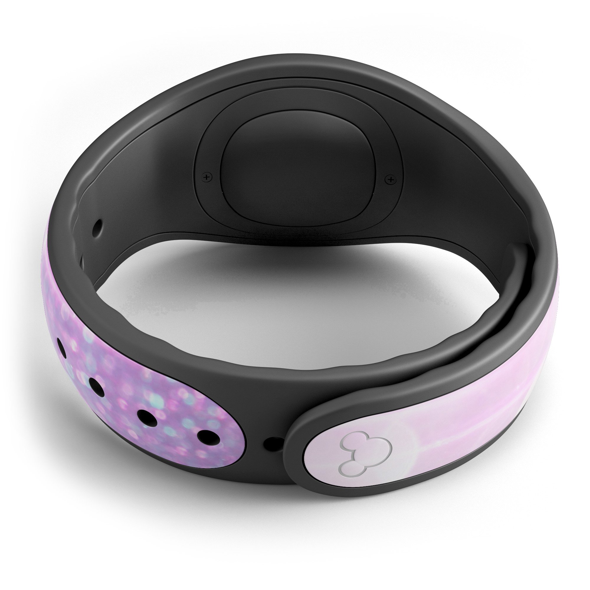 Pink Unfocused Orbs of Light decal skin wrap kit for Disney Magic Band, showcasing vibrant colors and unique design.