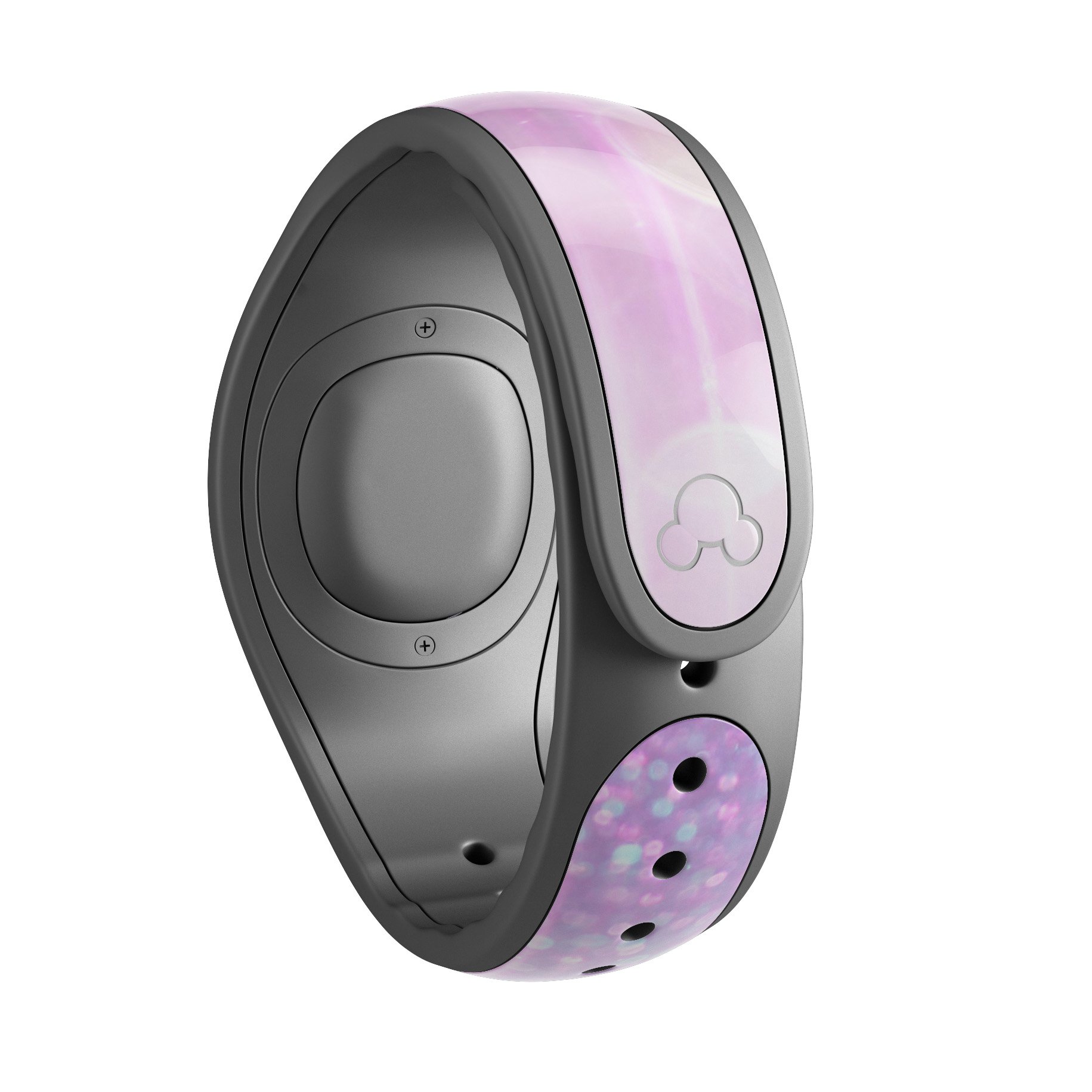 Pink Unfocused Orbs of Light decal skin wrap kit for Disney Magic Band, showcasing vibrant colors and unique design.