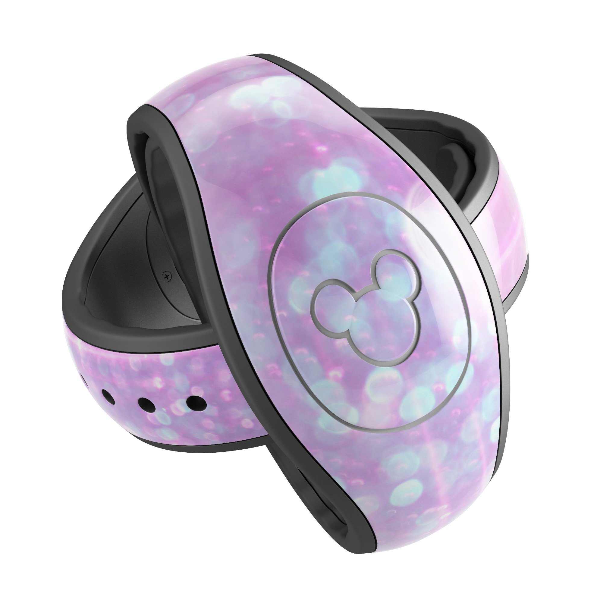 Pink Unfocused Orbs of Light decal skin wrap kit for Disney Magic Band, showcasing vibrant colors and unique design.