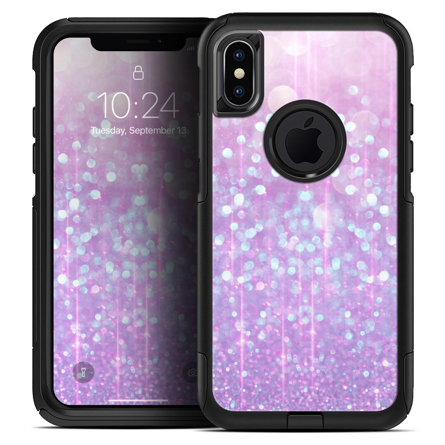 Pink Unfocused Orbs of Light Skin Kit for iPhone OtterBox cases, featuring a vibrant design and dual-layer protection.