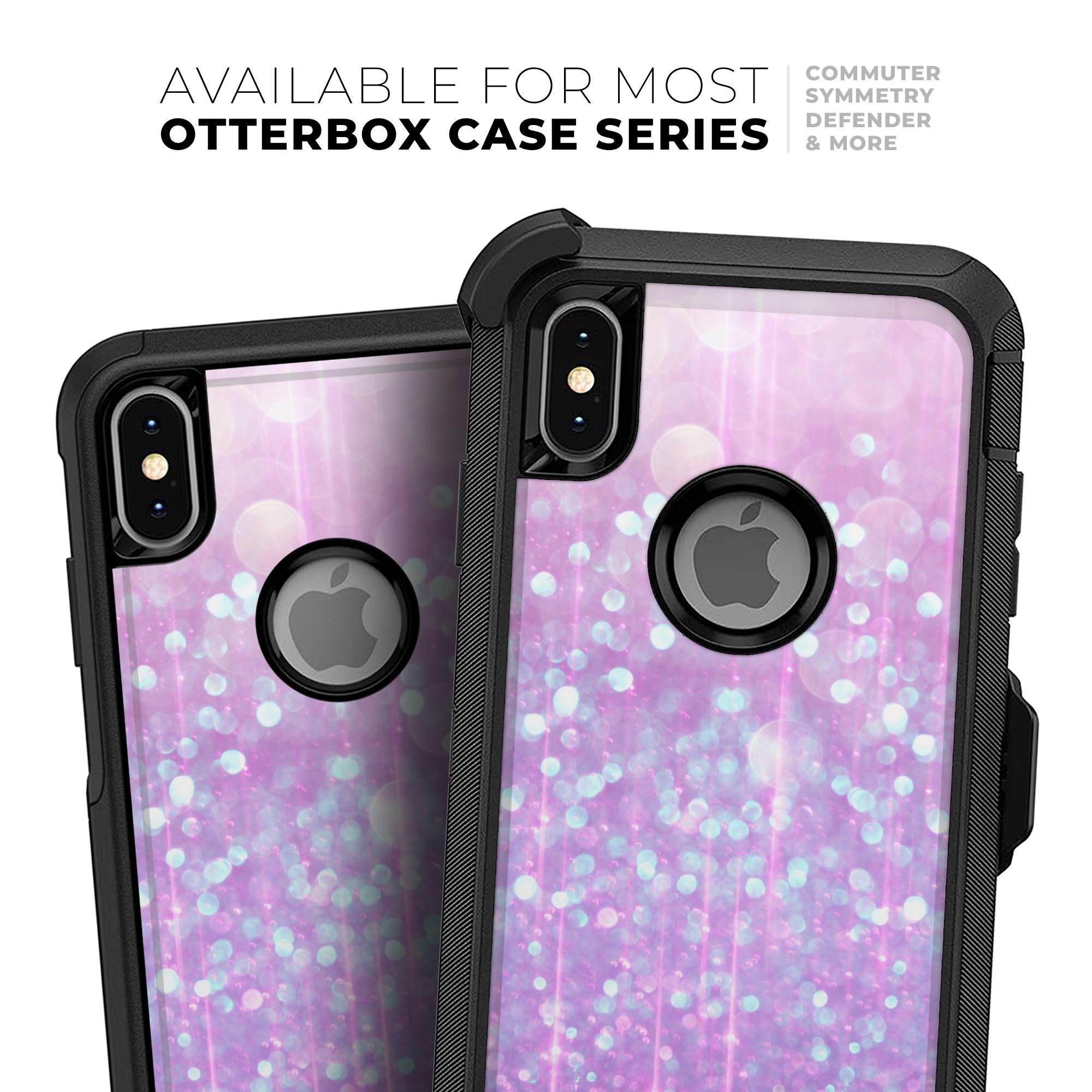 Pink Unfocused Orbs of Light Skin Kit for iPhone OtterBox cases, featuring a vibrant design and dual-layer protection.