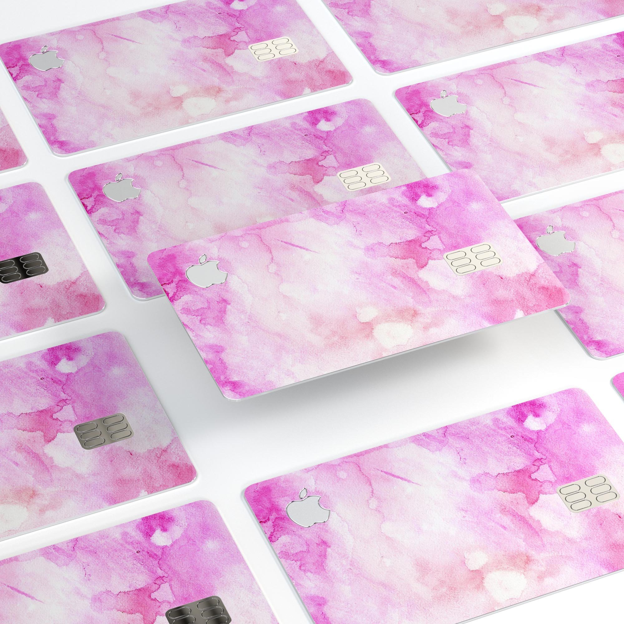 Pink v4 Absorbed Watercolor Texture decal for Apple Card, showcasing a vibrant watercolor design with a premium finish.