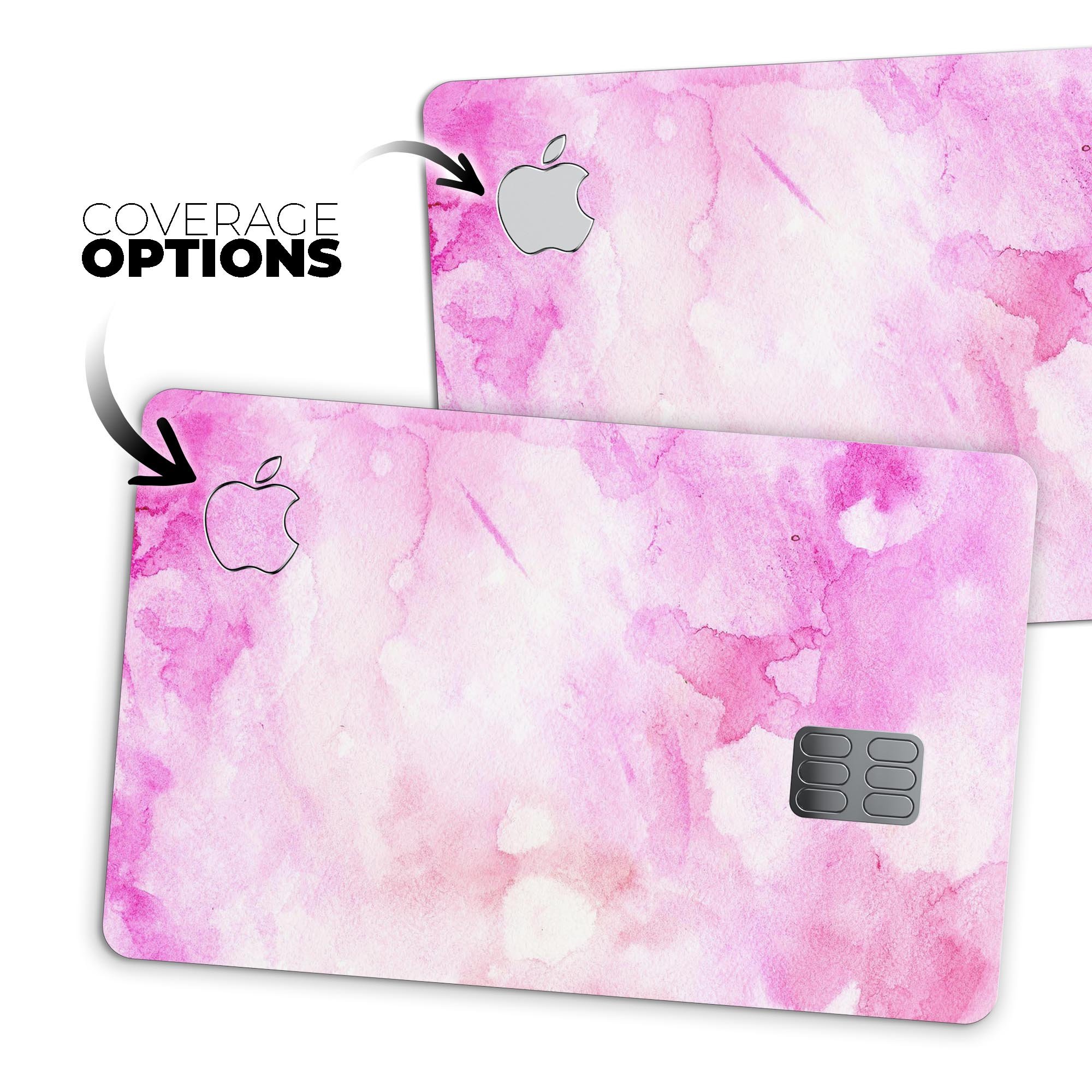 Pink v4 Absorbed Watercolor Texture decal for Apple Card, showcasing a vibrant watercolor design with a premium finish.