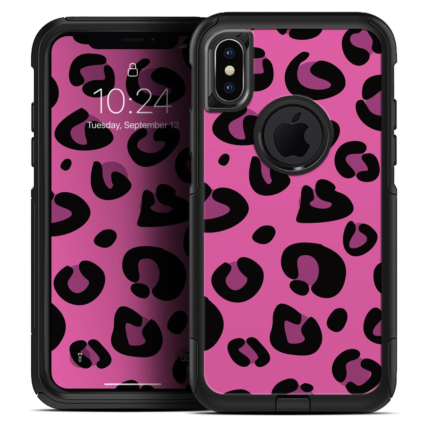 Pink Vector Cheetah Print Skin Kit for iPhone OtterBox cases, showcasing a vibrant cheetah pattern on a sleek surface.