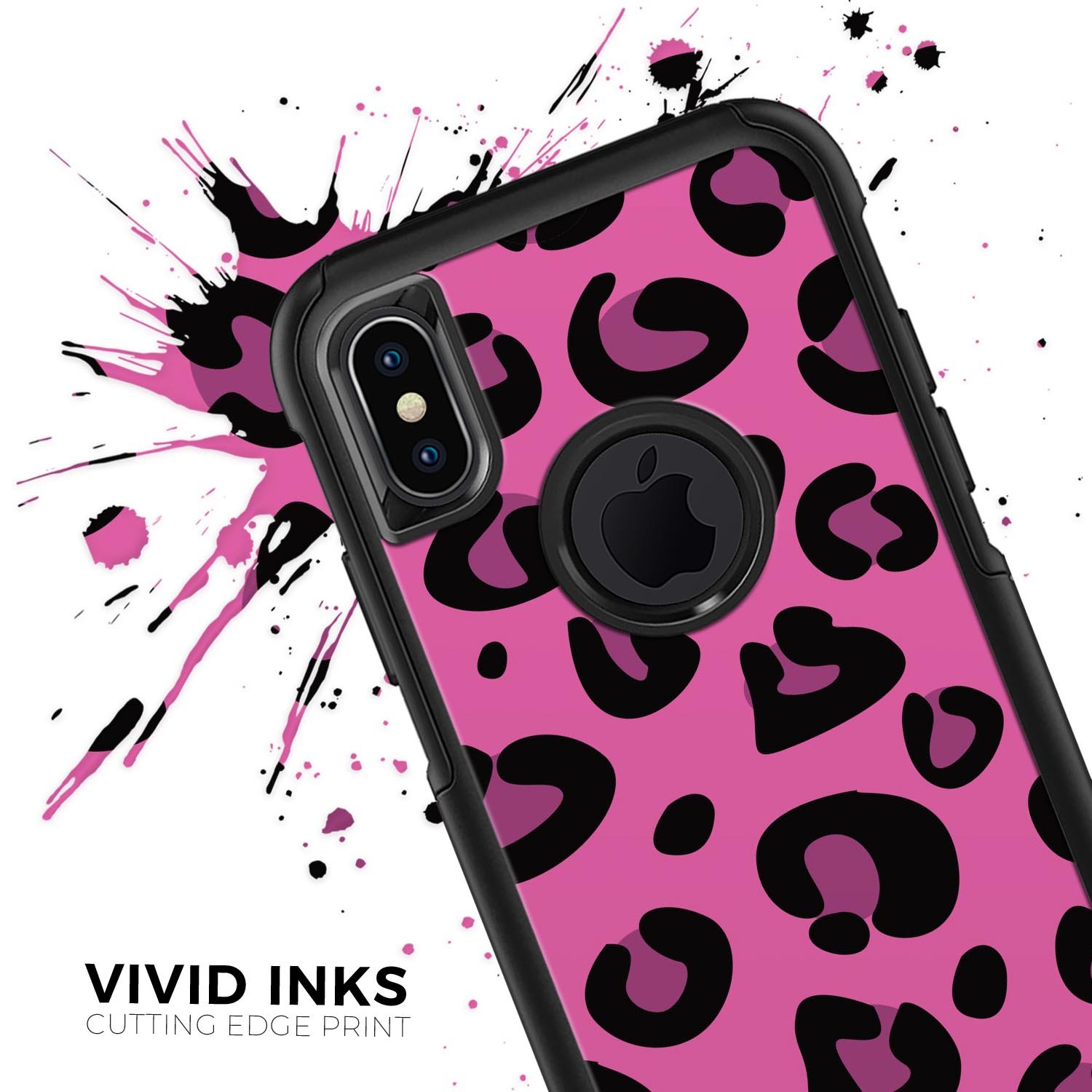 Pink Vector Cheetah Print Skin Kit for iPhone OtterBox cases, showcasing a vibrant cheetah pattern on a sleek surface.